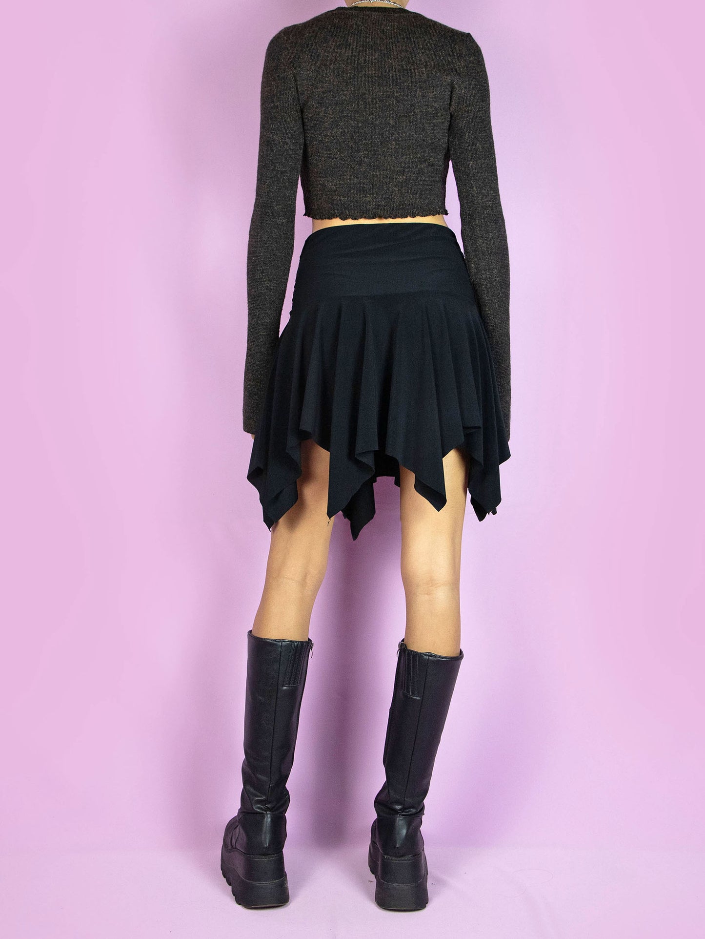 Y2K Black Handkerchief Mini Skirt - S