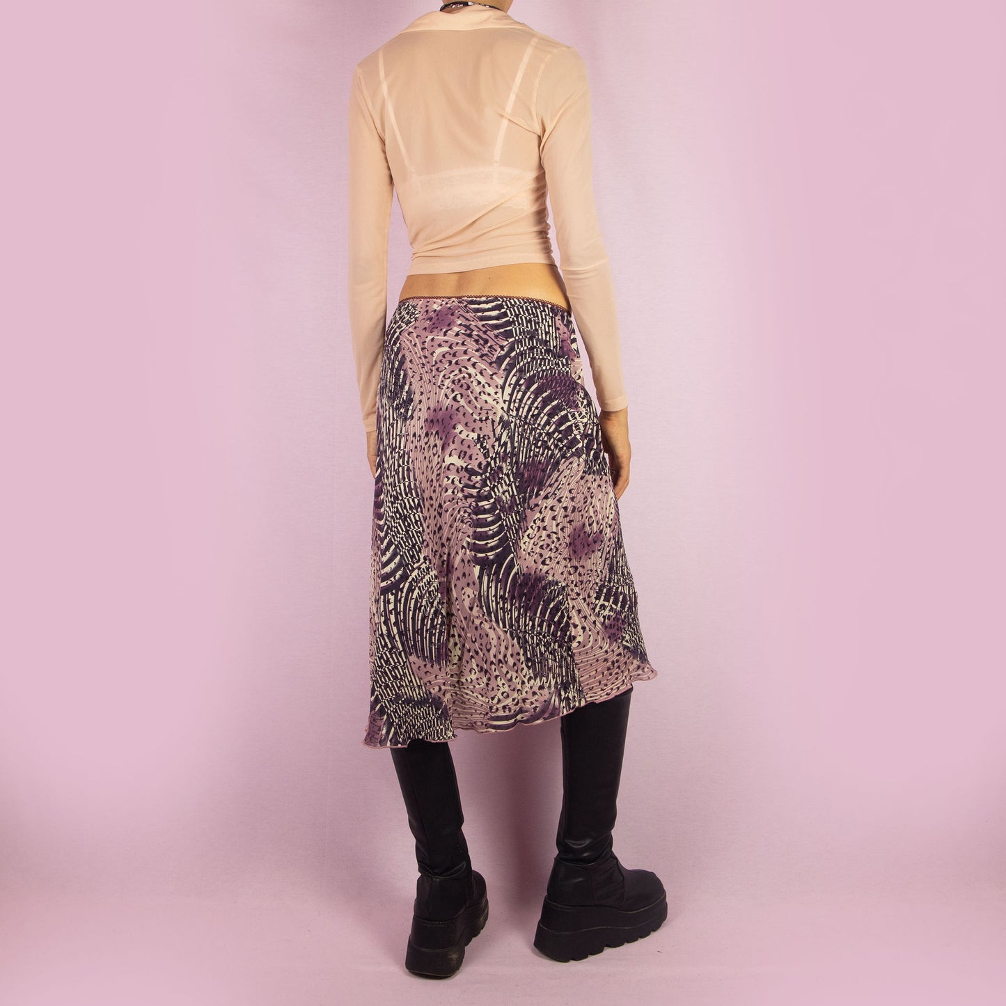 Vintage Y2K Abstract Print Midi Skirt - S