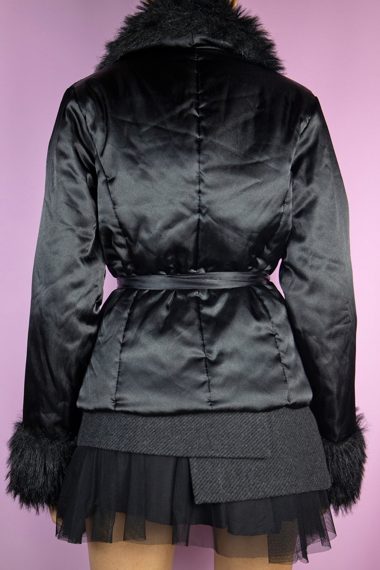 Vintage 90s Black Faux Fur Jacket - M