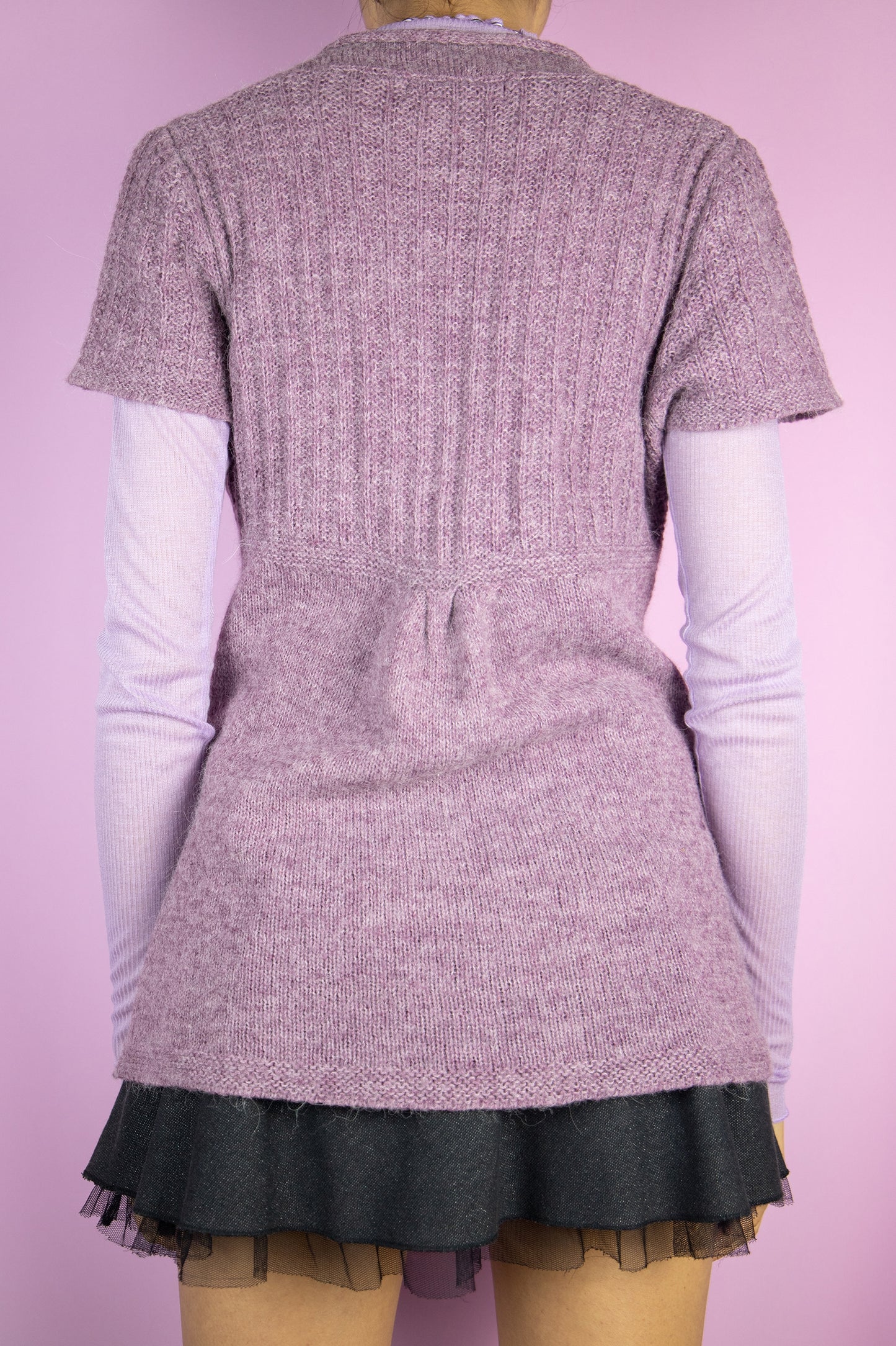 Vintage Y2K Purple Short Sleeve Cardigan - M