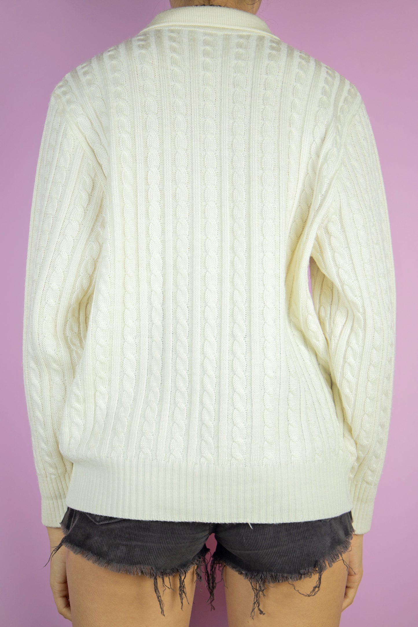 Vintage 90's White Cable Knit Sweater - S/M