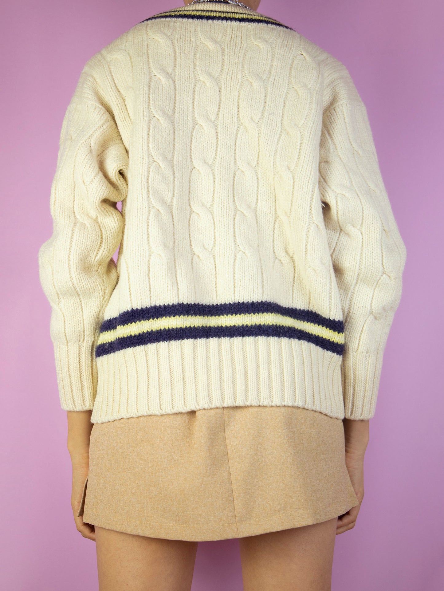 Vintage 90s Beige School Sweater - M