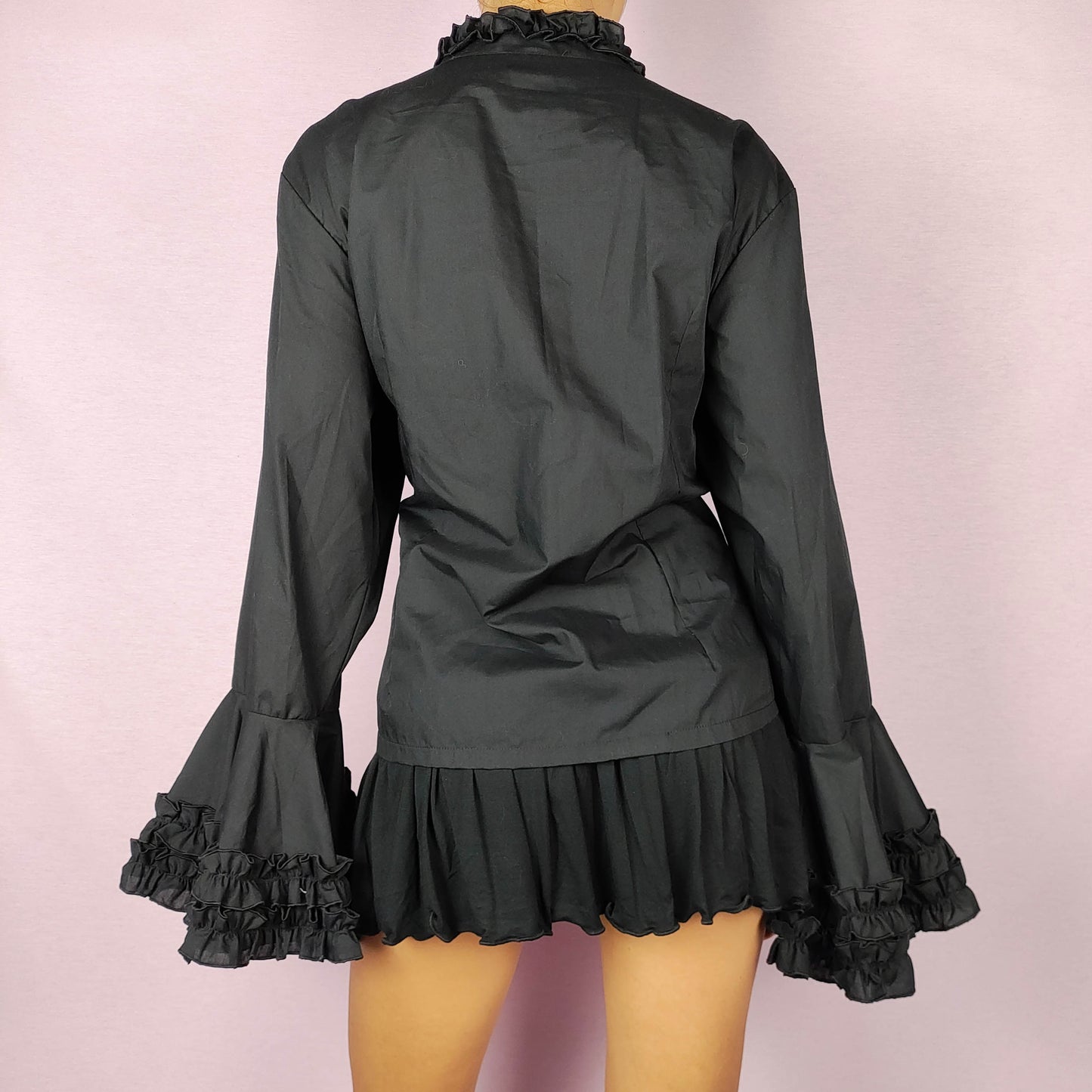 Vintage 80s Black Ruffle Blouse - XXL