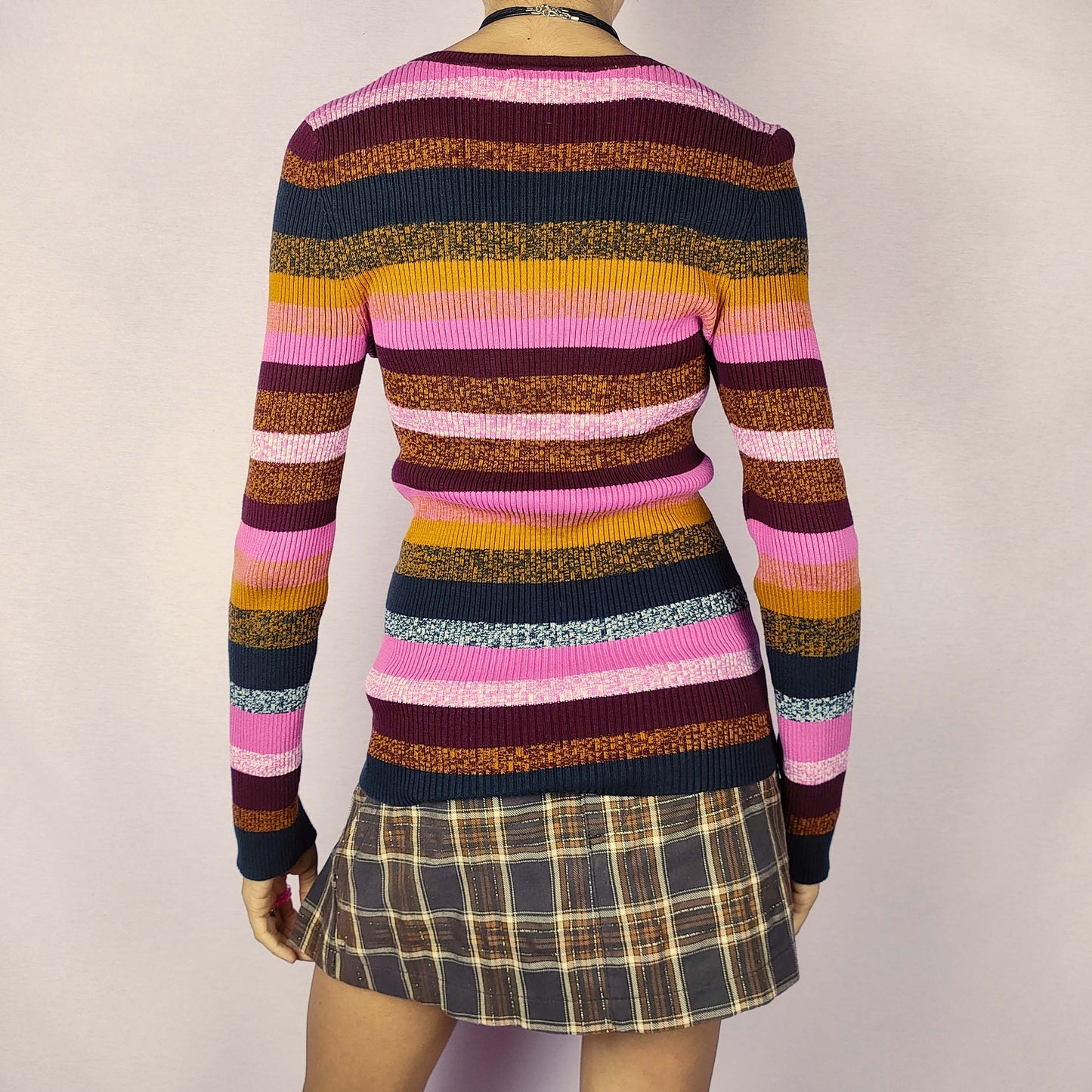 Vintage Y2K Striped Ribbed Sweater - M