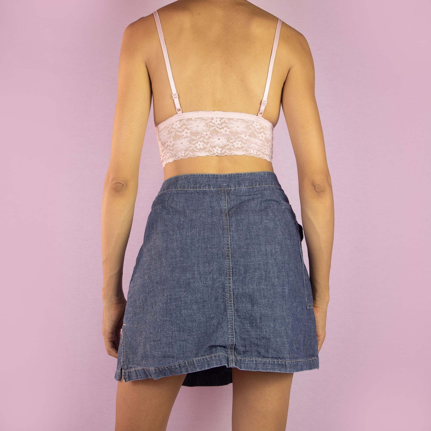 Vintage Y2K Denim Wrap Mini Skirt - M