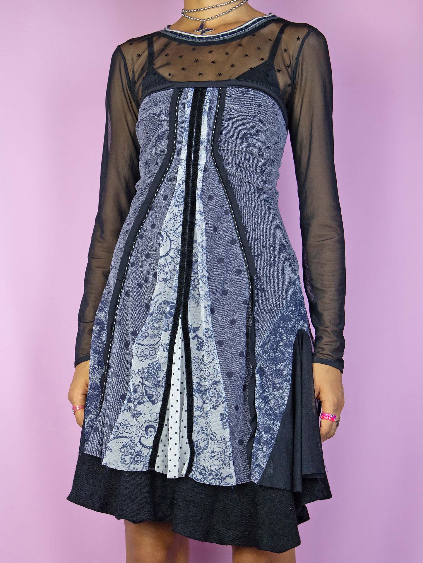 Y2K Dark Fairy Mesh Mini Dress - M
