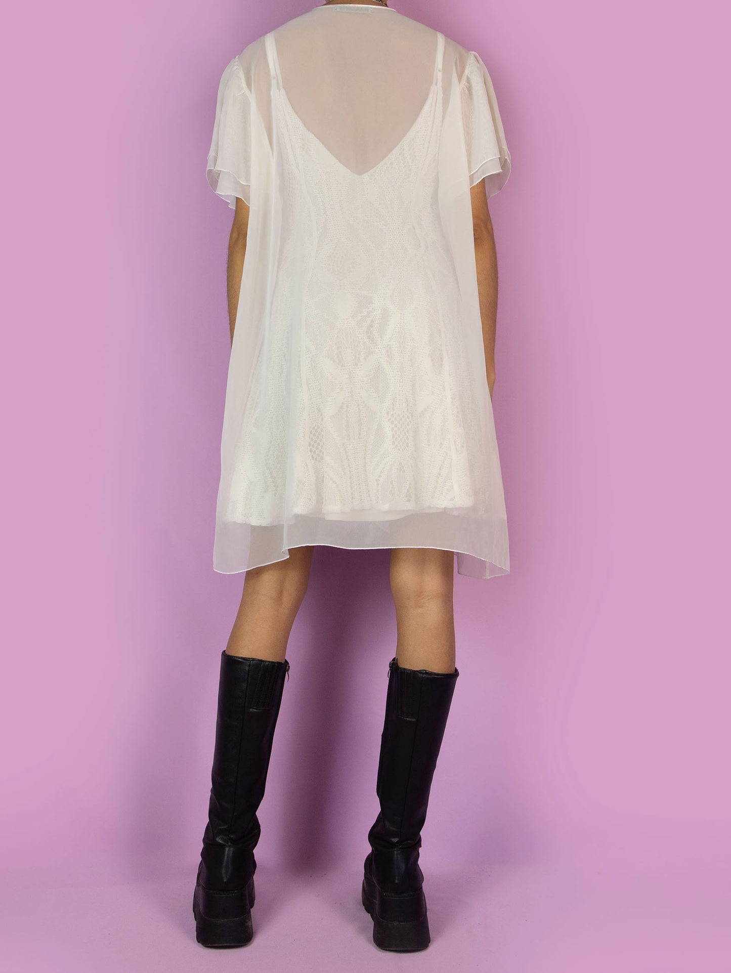 Vintage 90s White Sheer Duster Robe - XL