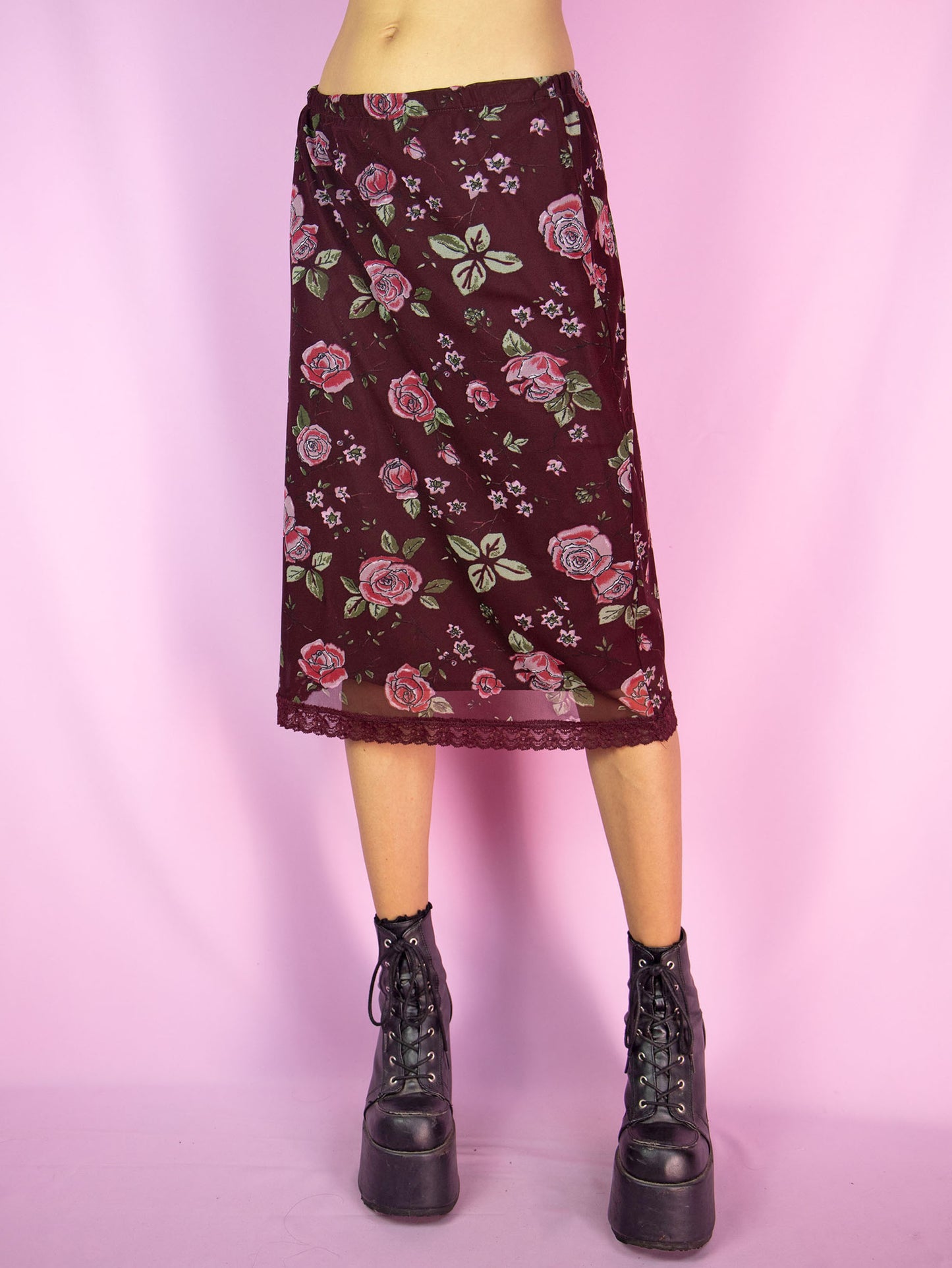 Y2K Floral Mesh Midi Skirt - M/L