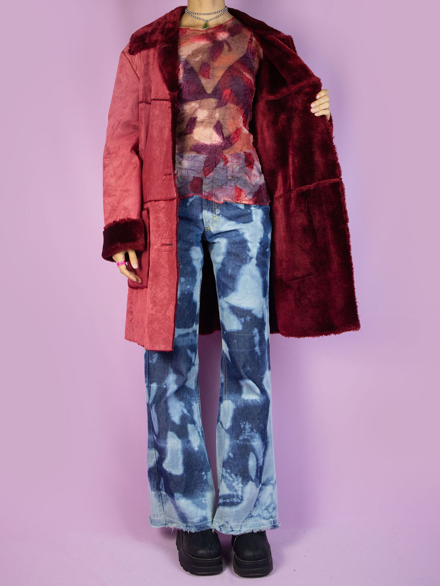 Y2K Red Faux Fur Coat - XL