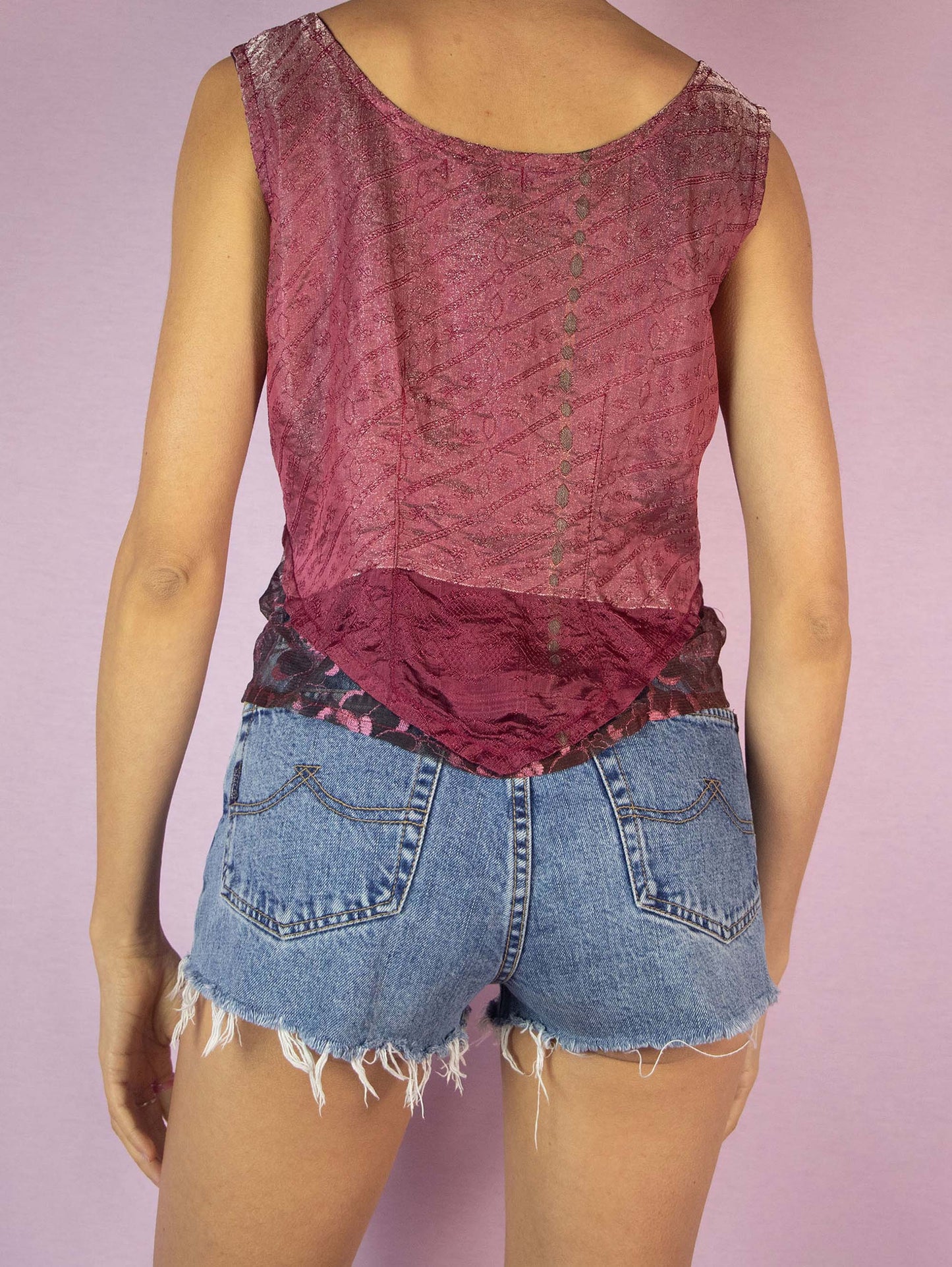 Y2K Maroon Lace Crop Top - L