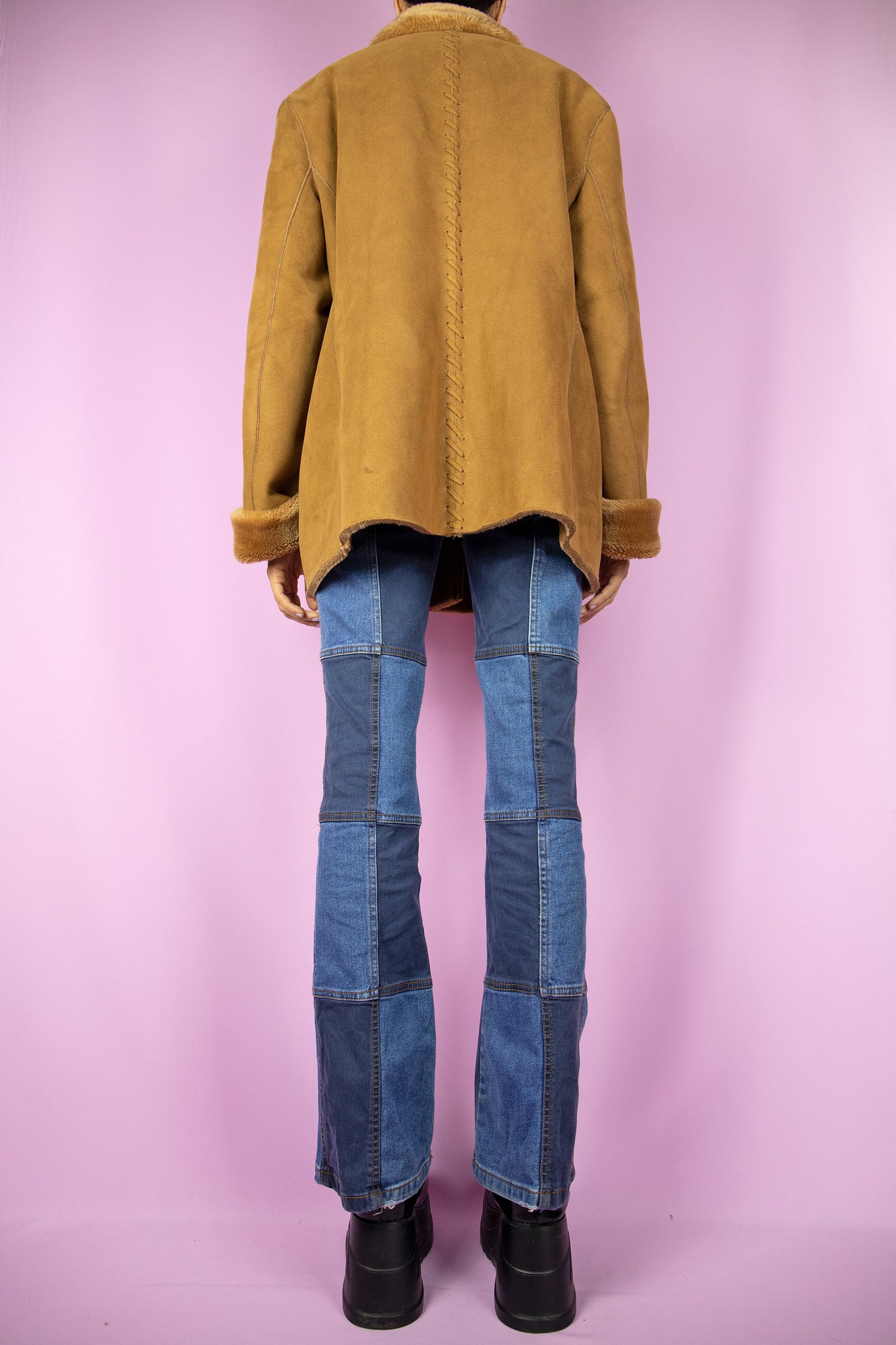 Vintage 90's Brown Faux Suede Fur Jacket - L