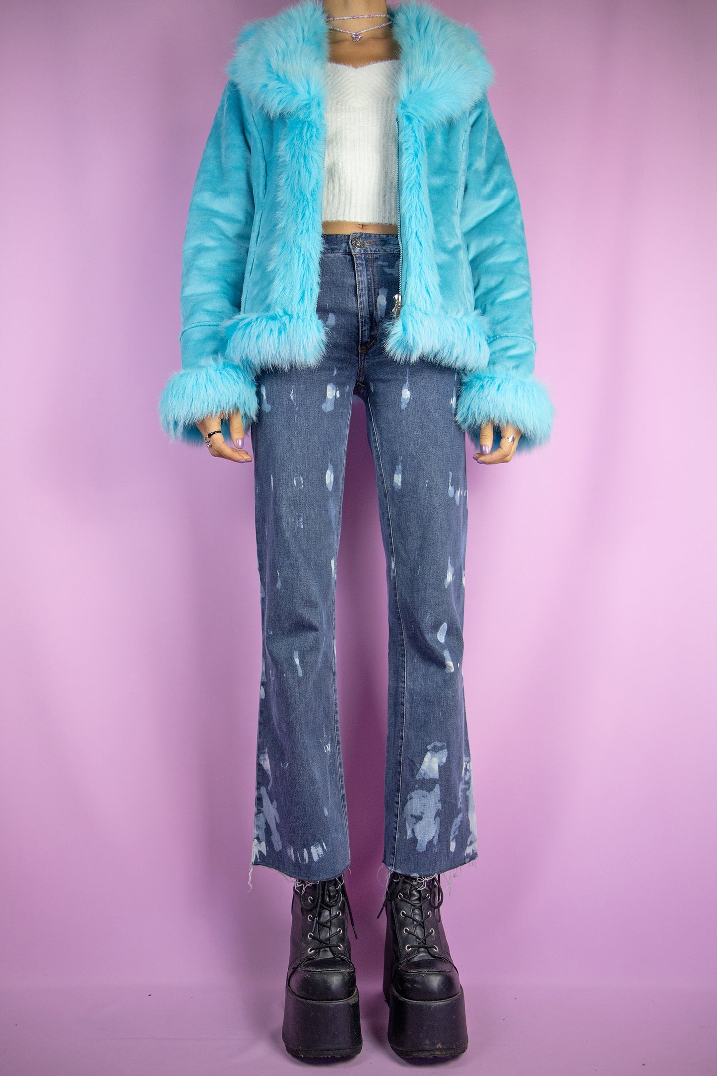 Vintage Y2K Blue Faux Fur Jacket