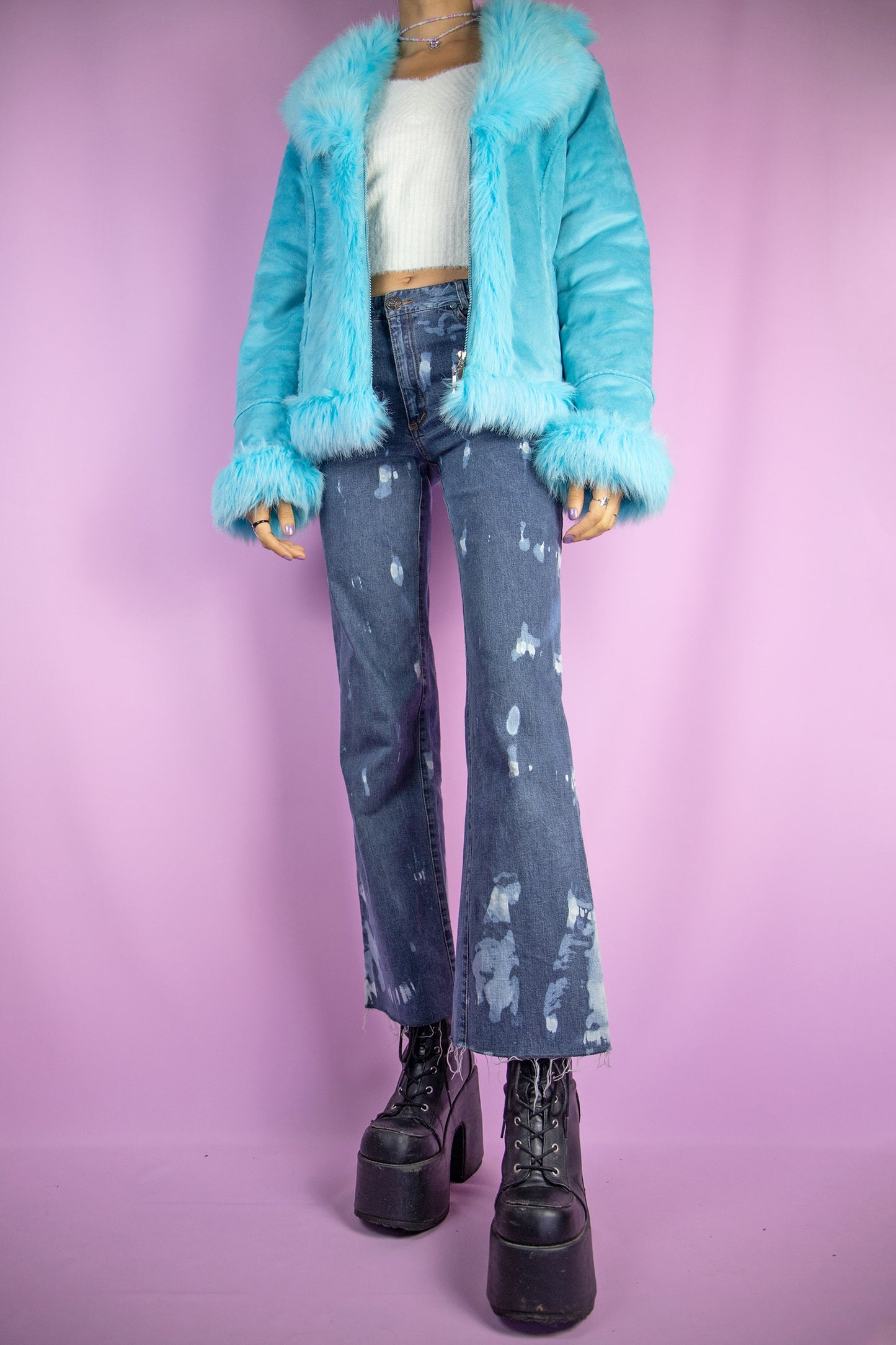 Vintage Y2K Blue Faux Fur Jacket - M