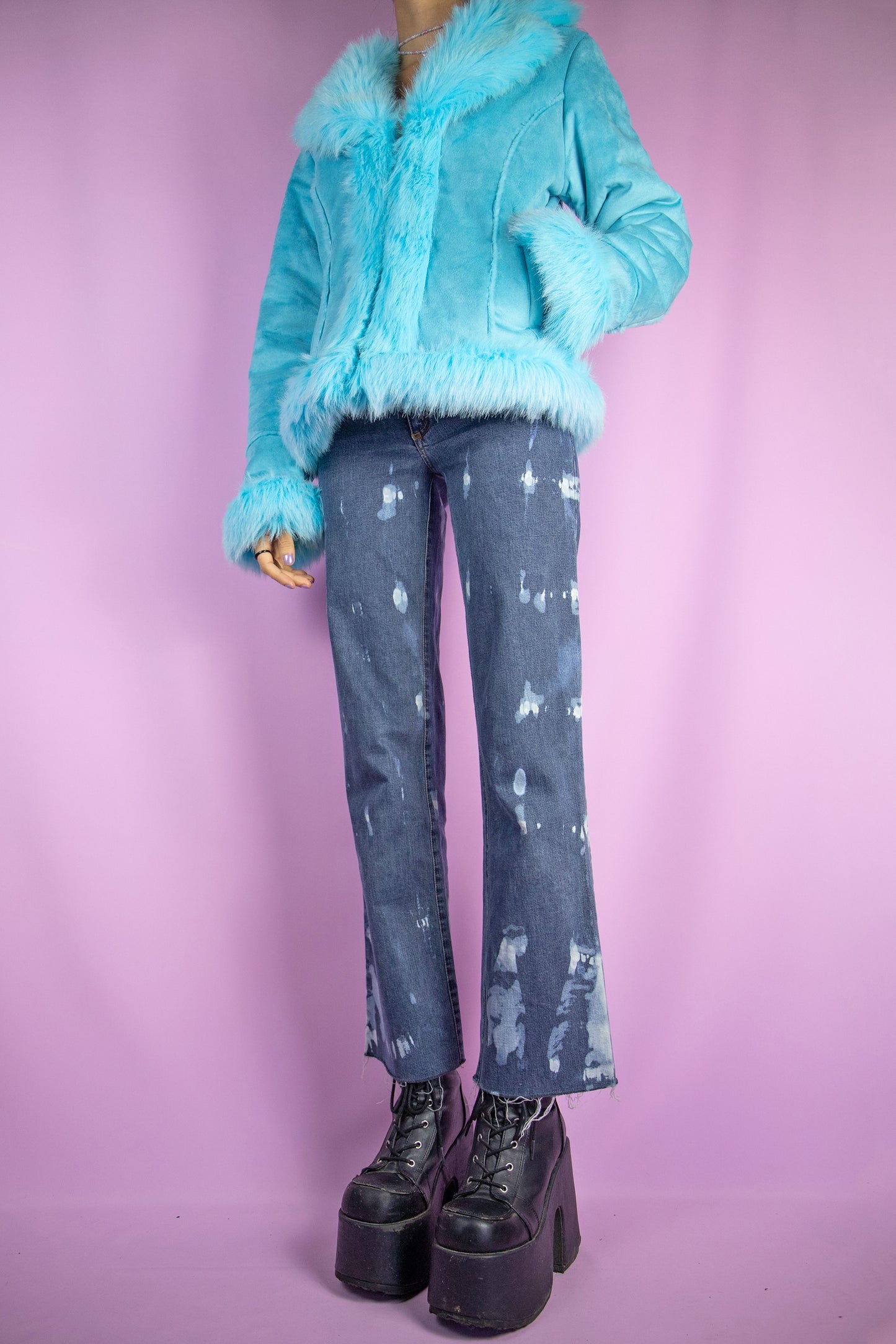 Vintage Y2K Blue Faux Fur Jacket - M
