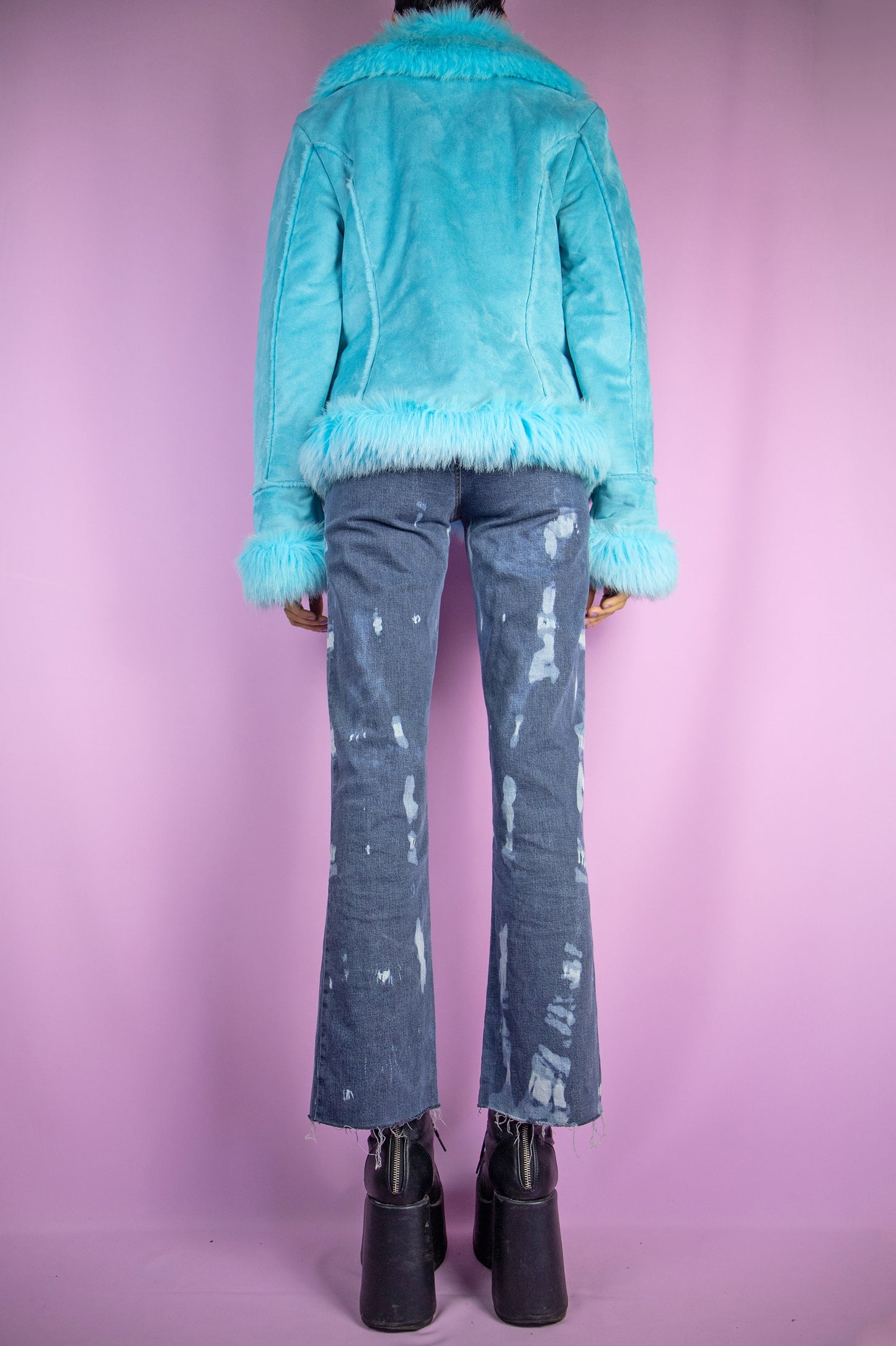 Vintage Y2K Blue Faux Fur Jacket - M