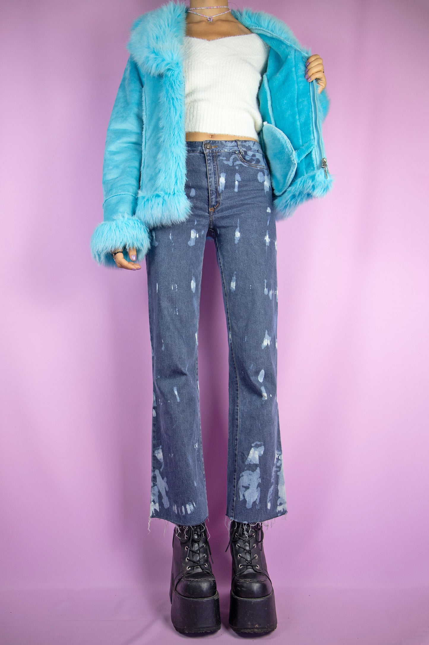 Vintage Y2K Blue Faux Fur Jacket - M