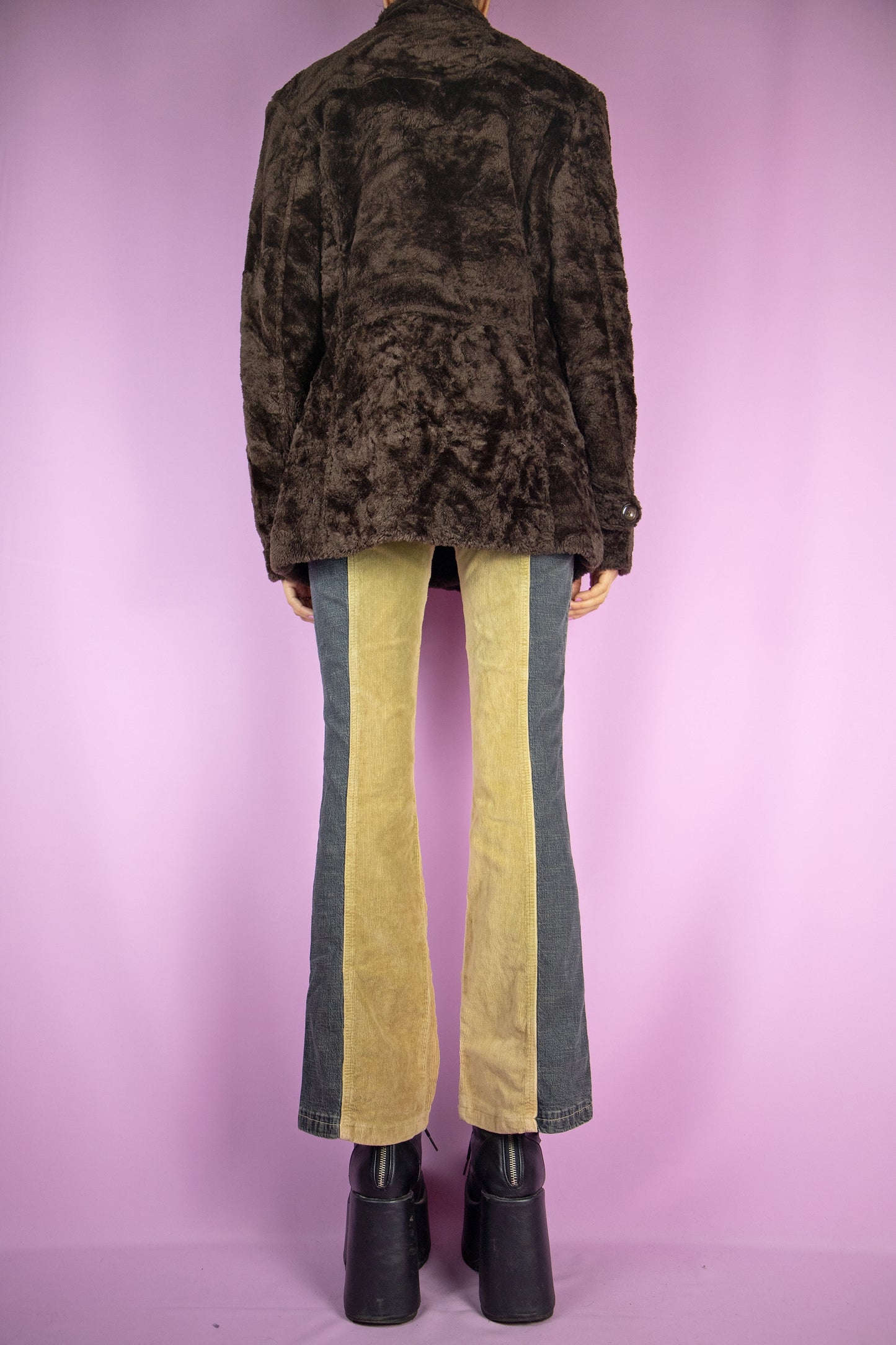 Vintage 90s Brown Faux Fur Jacket - M