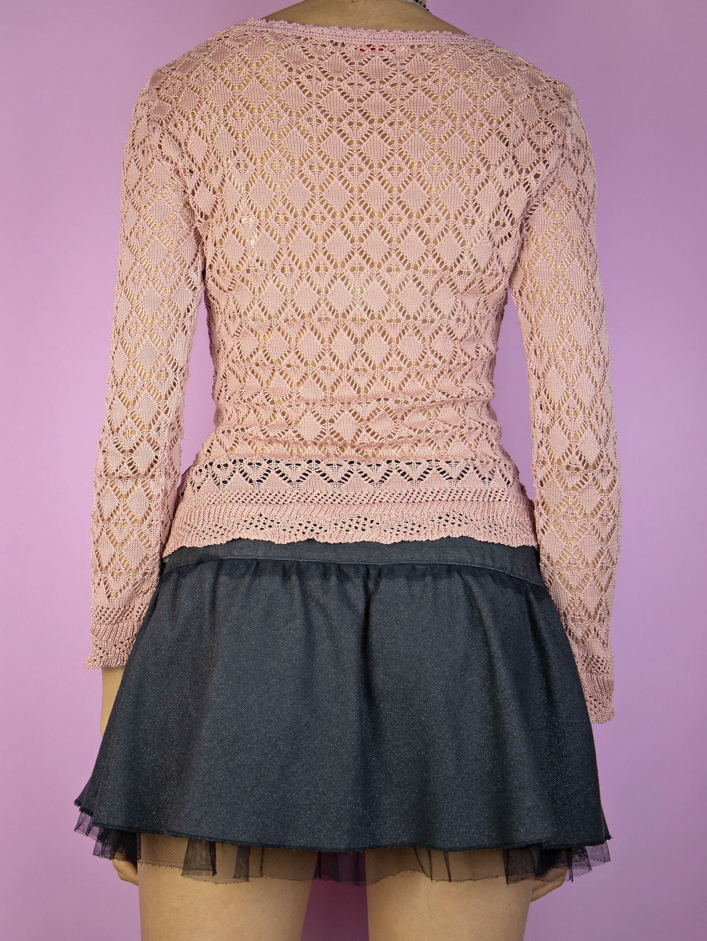 Y2K Pink Crochet Knit Top - S