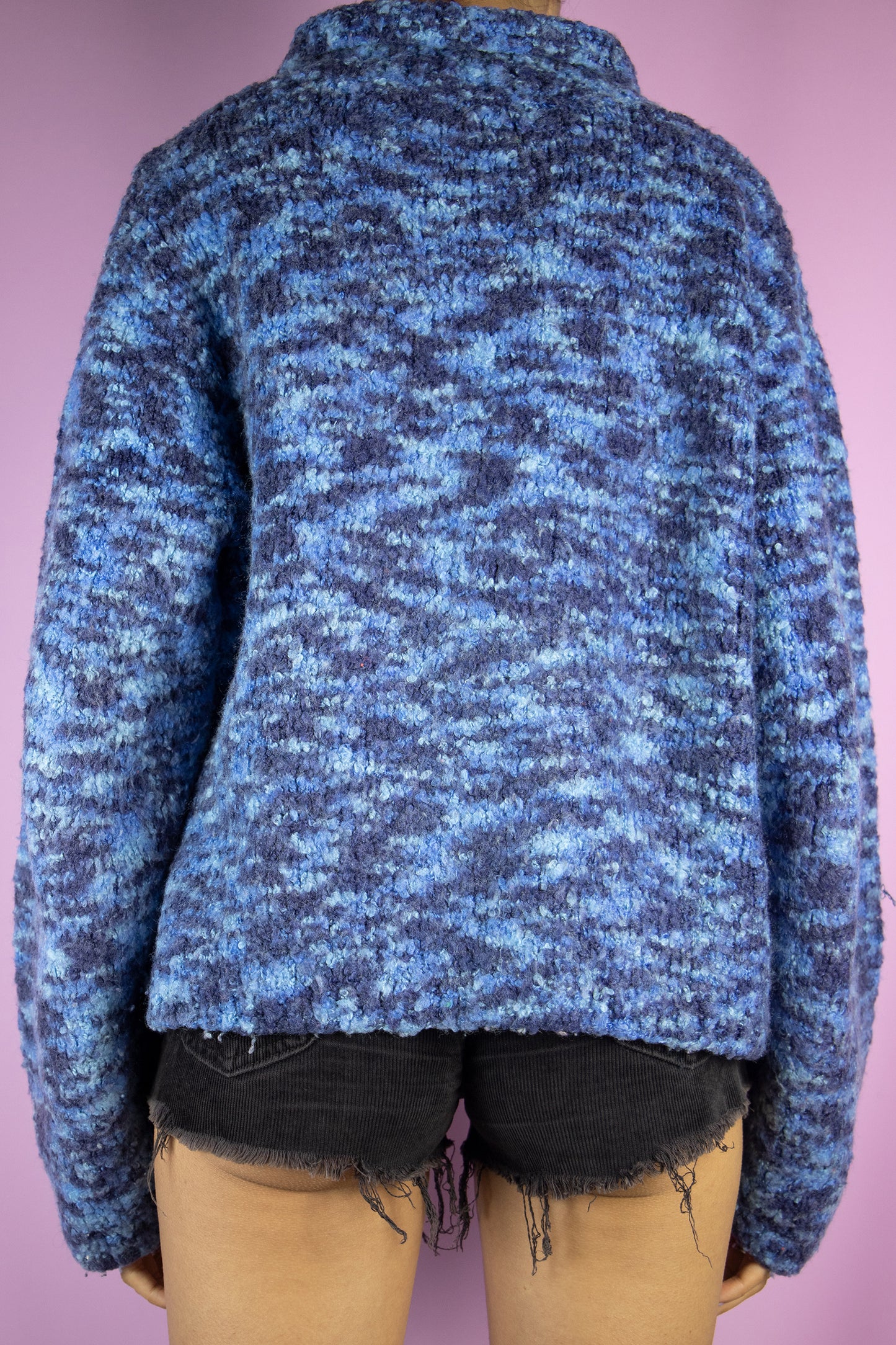 Vintage 90s Blue Collar Knit Cardigan - L