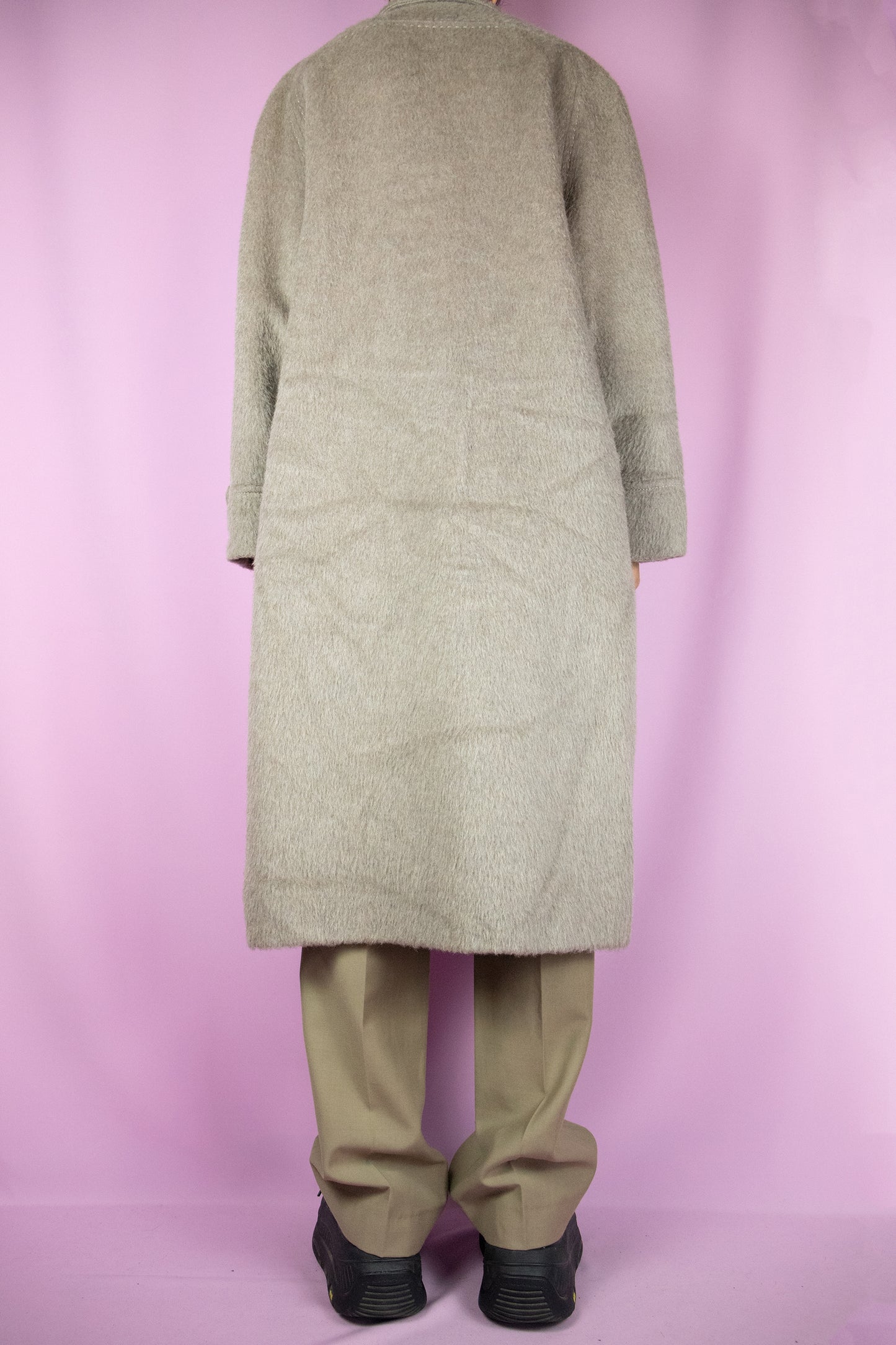 Vintage 90s Beige Long Wool Coat - L