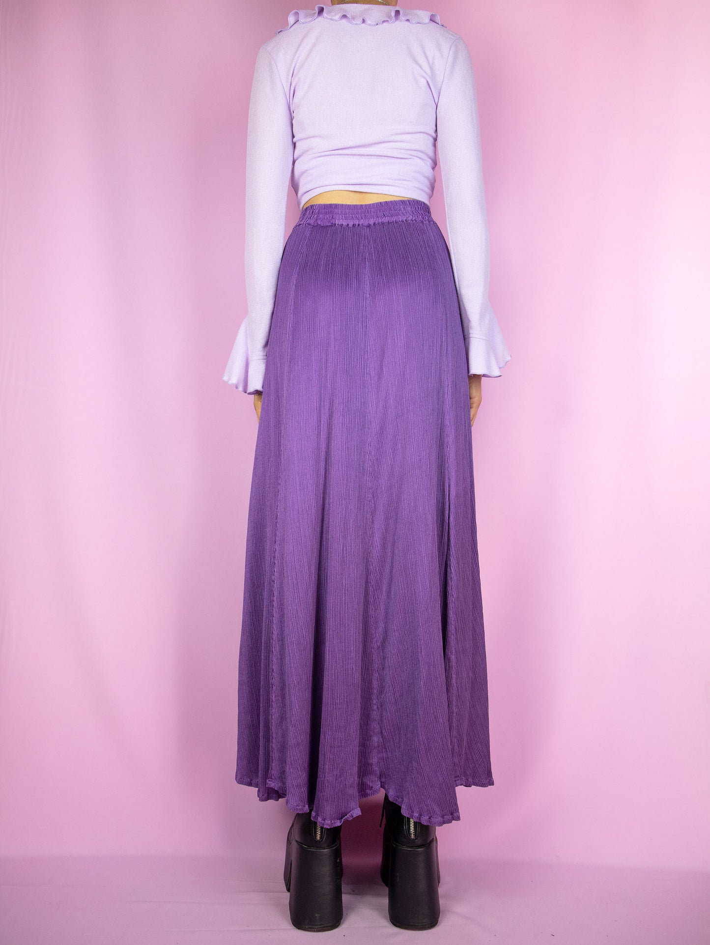 Vintage 90s Purple Pleated Maxi Skirt - M