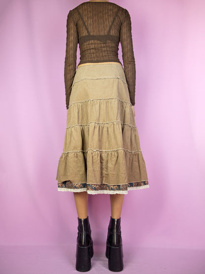 Vintage Y2K Brown Corduroy Tiered Skirt - M/L