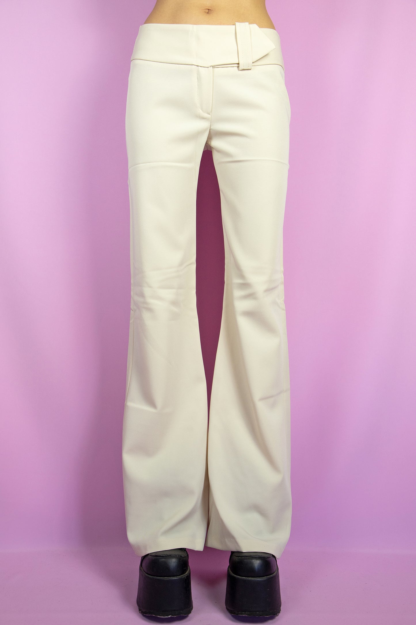 Vintage Y2K Beige Belted Flare Pants - S