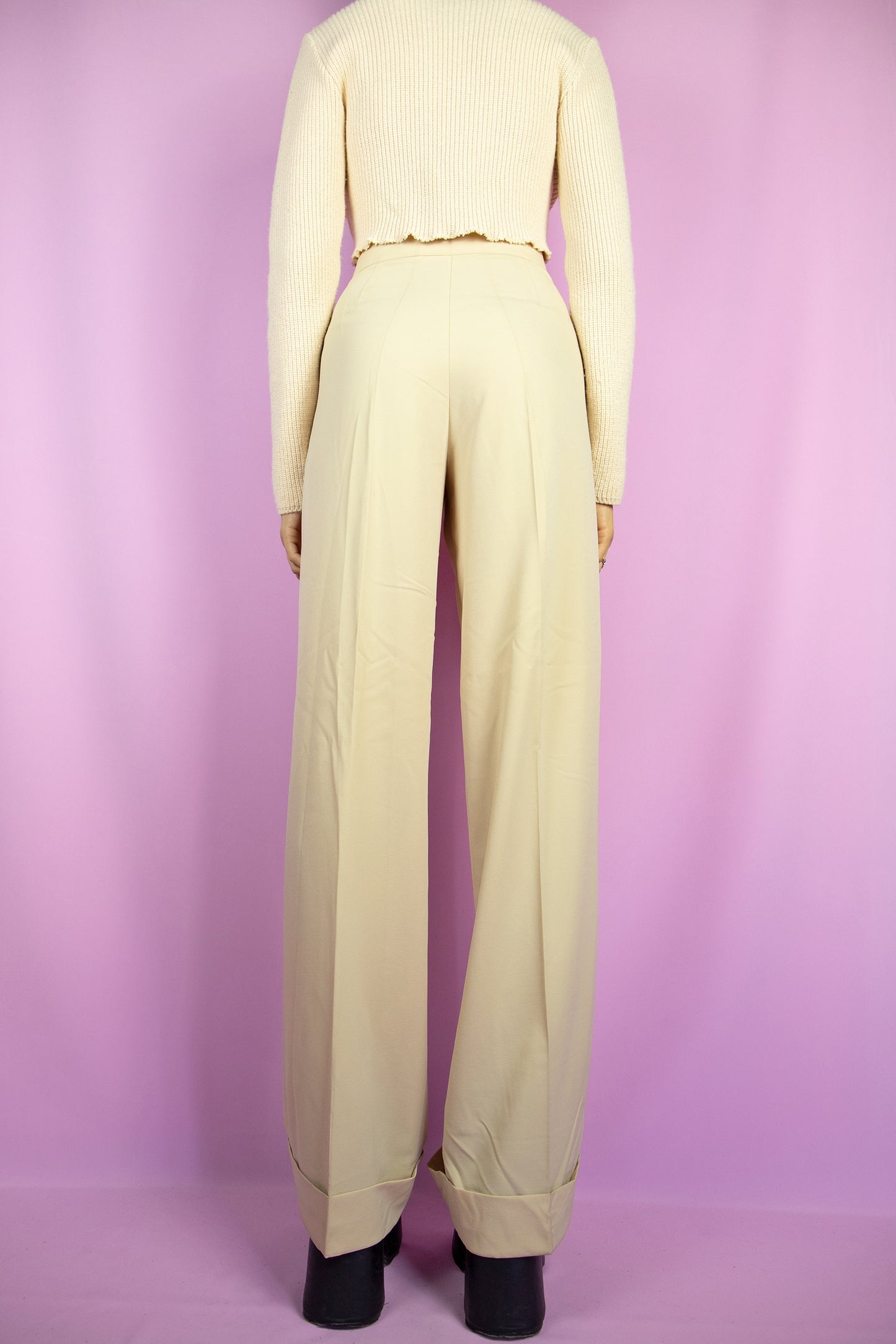 Vintage Y2K Beige Wide Dress Pants - L