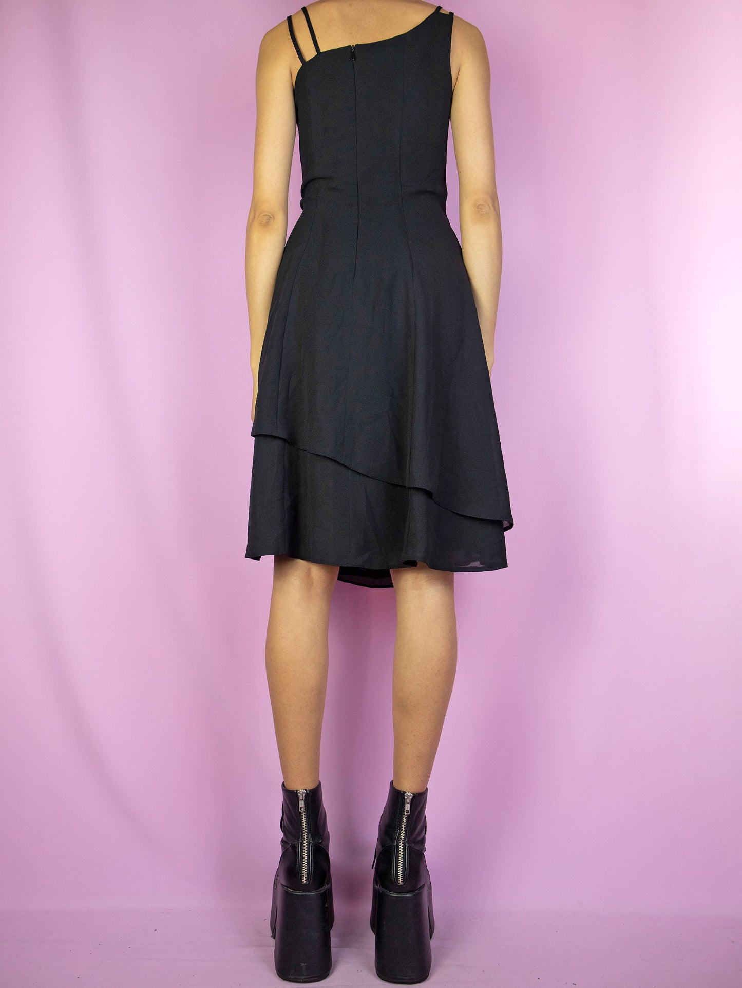 Vintage 90s Black Asymmetric Layered Dress - M