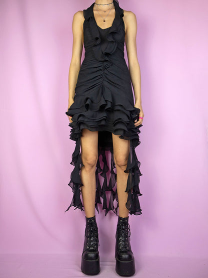 Vintage 90's Black Asymmetric Ruffle Dress
