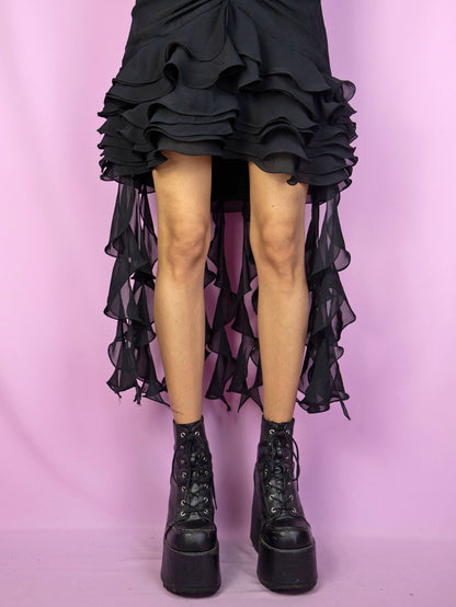 Vintage 90's Black Asymmetric Ruffle Dress - S