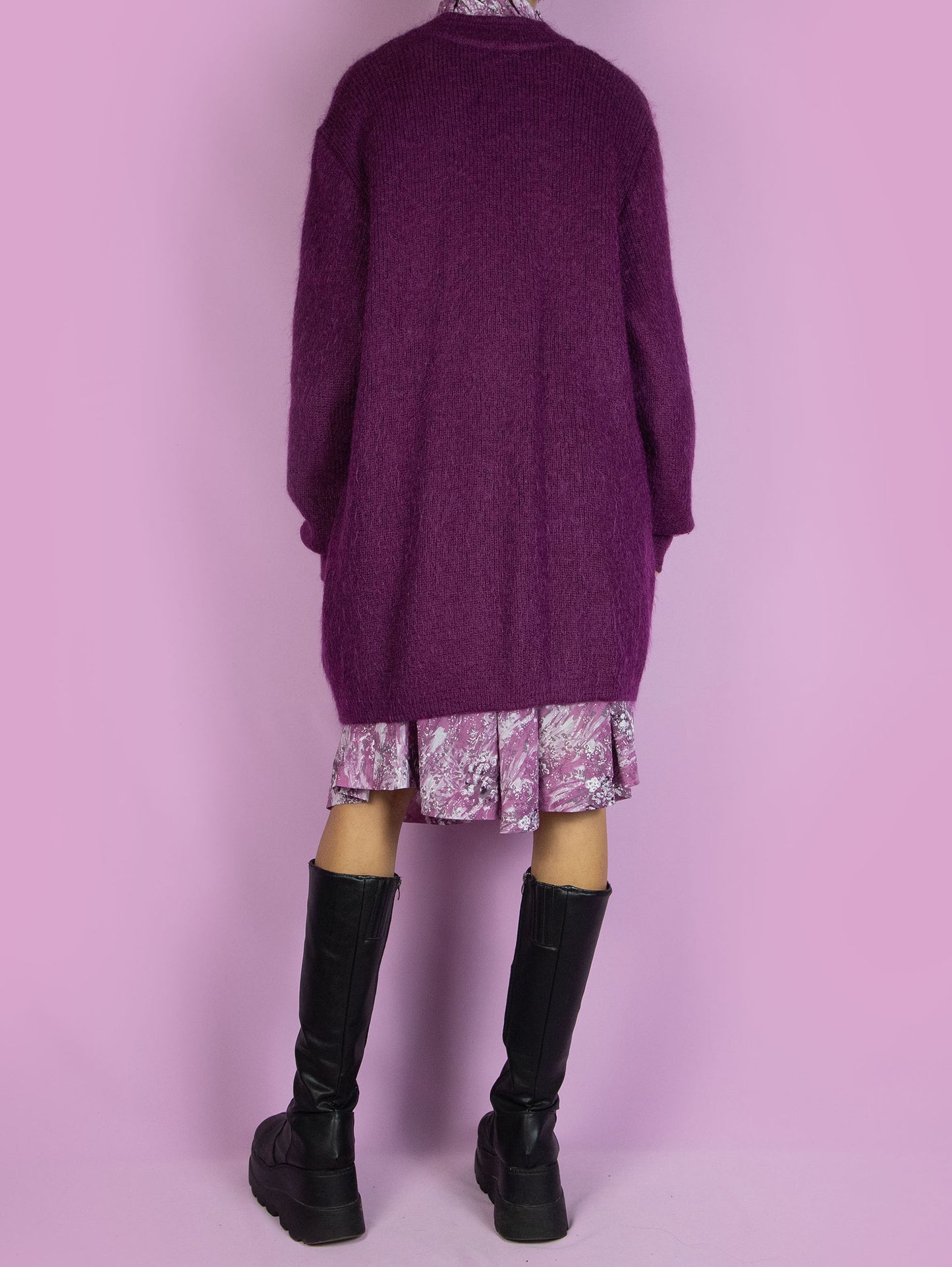 Vintage 90s Purple Mohair Knit Cardigan - XXL
