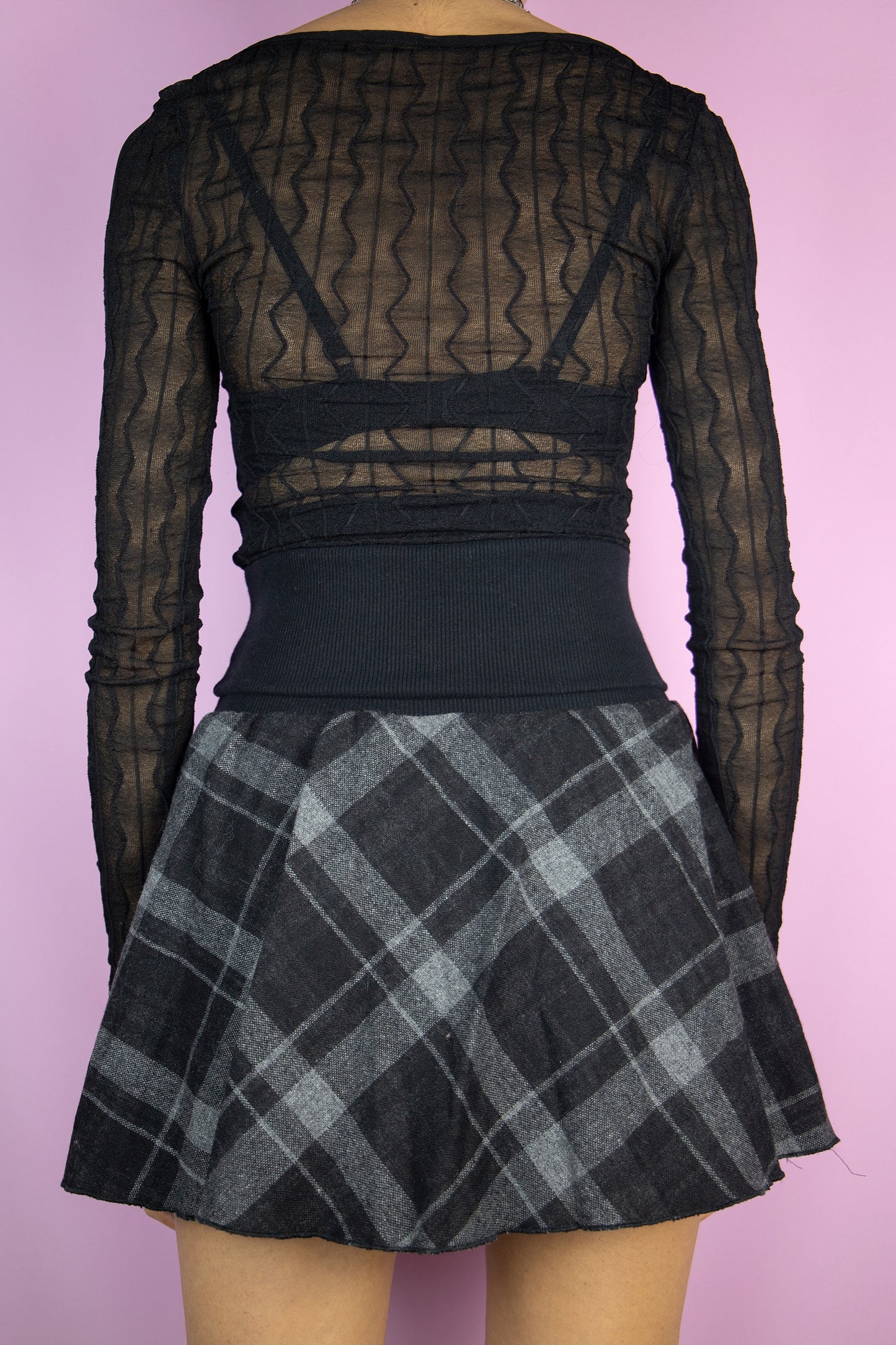 Y2K Black Plaid Mini Skirt - XXS