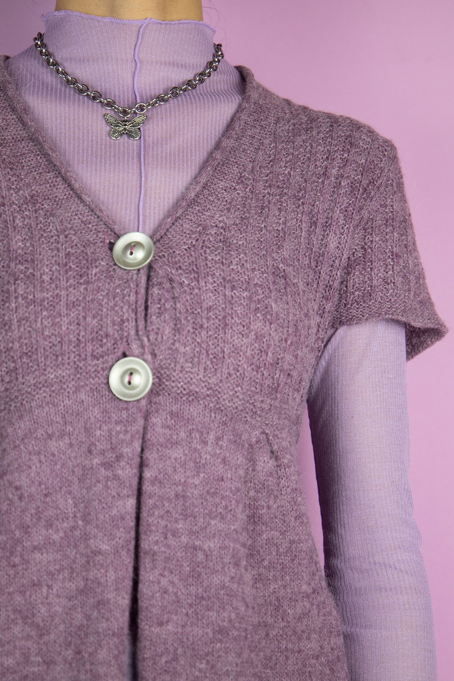 Vintage Y2K Purple Short Sleeve Cardigan - M