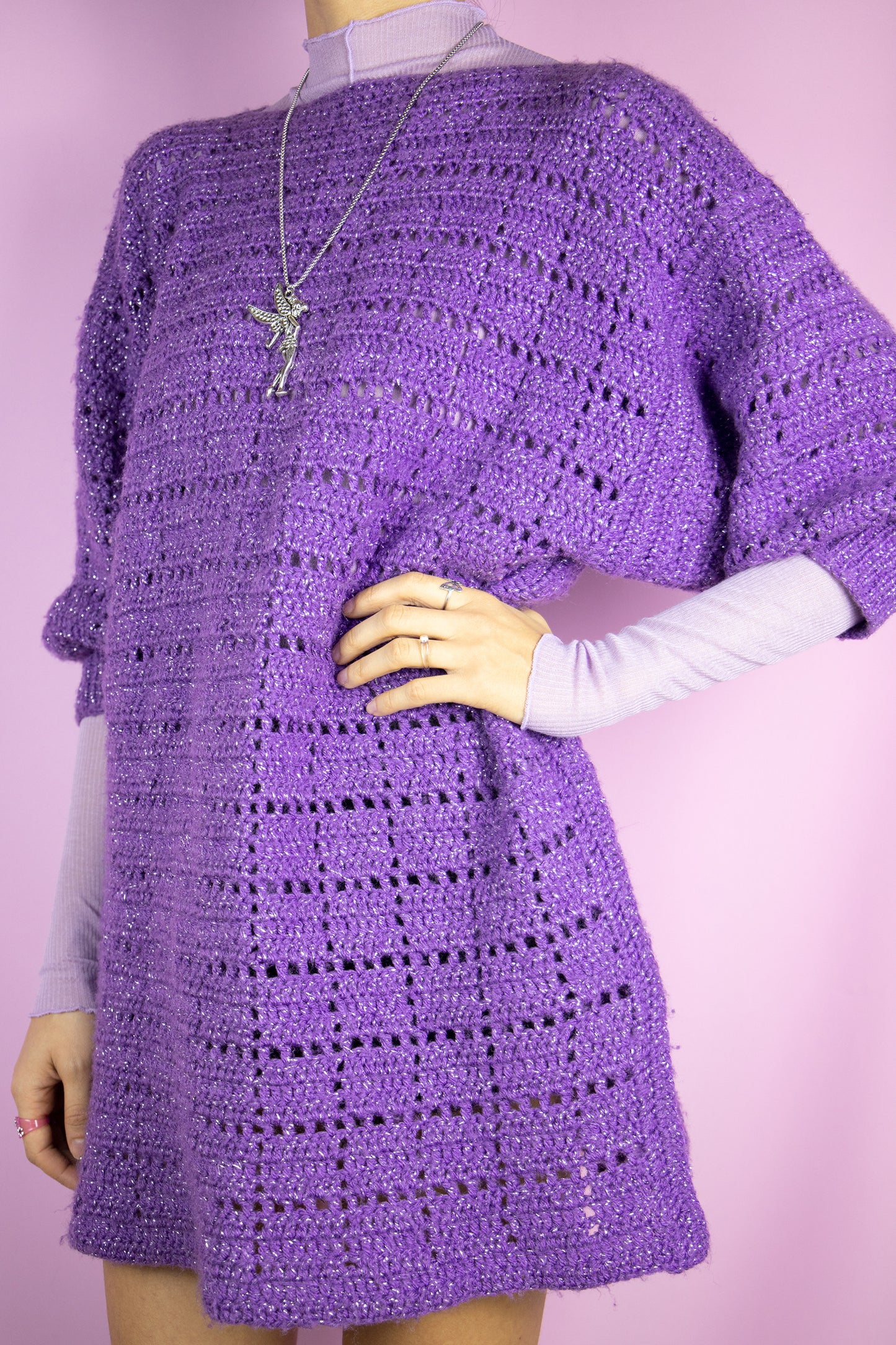 Vintage 90s Purple Crochet Knit Sweater - L