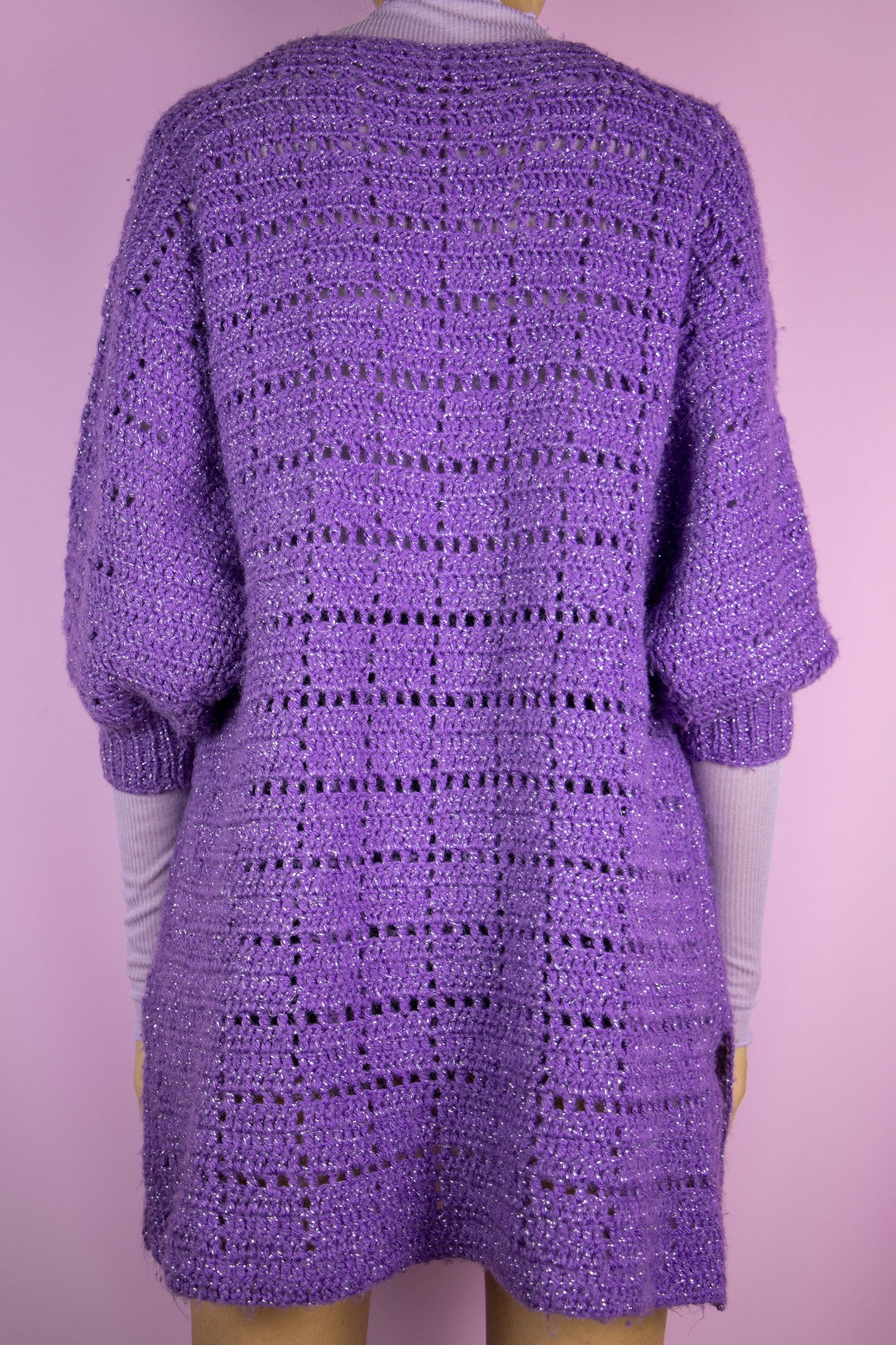 Vintage 90s Purple Crochet Knit Sweater - L