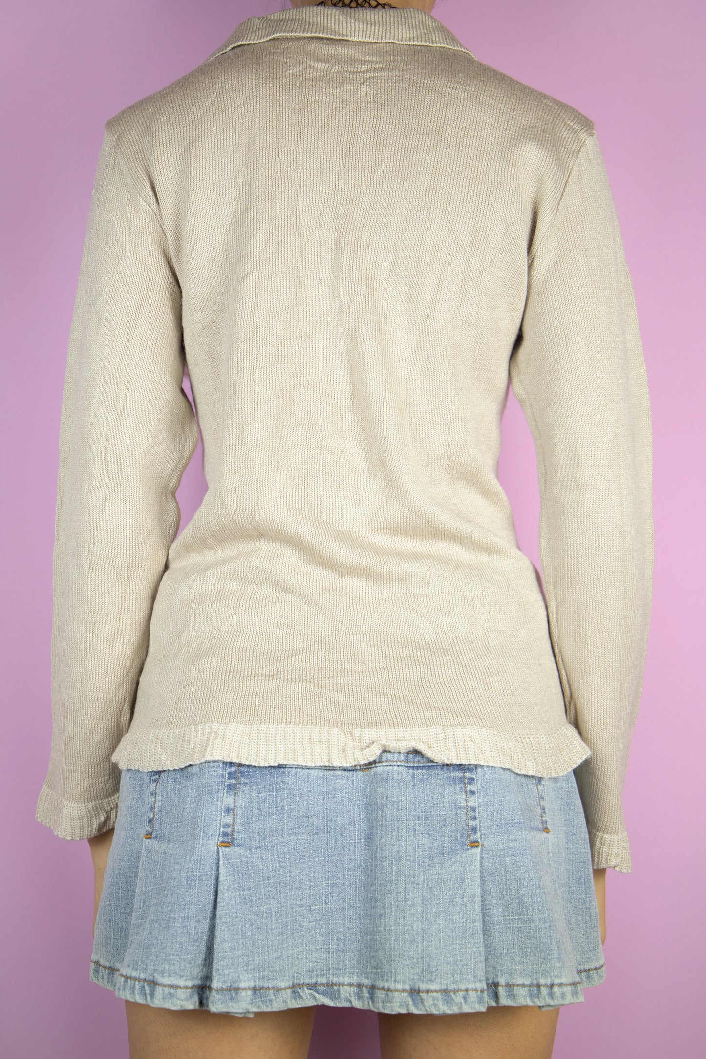 Vintage Y2K Beige Check Sweater - M