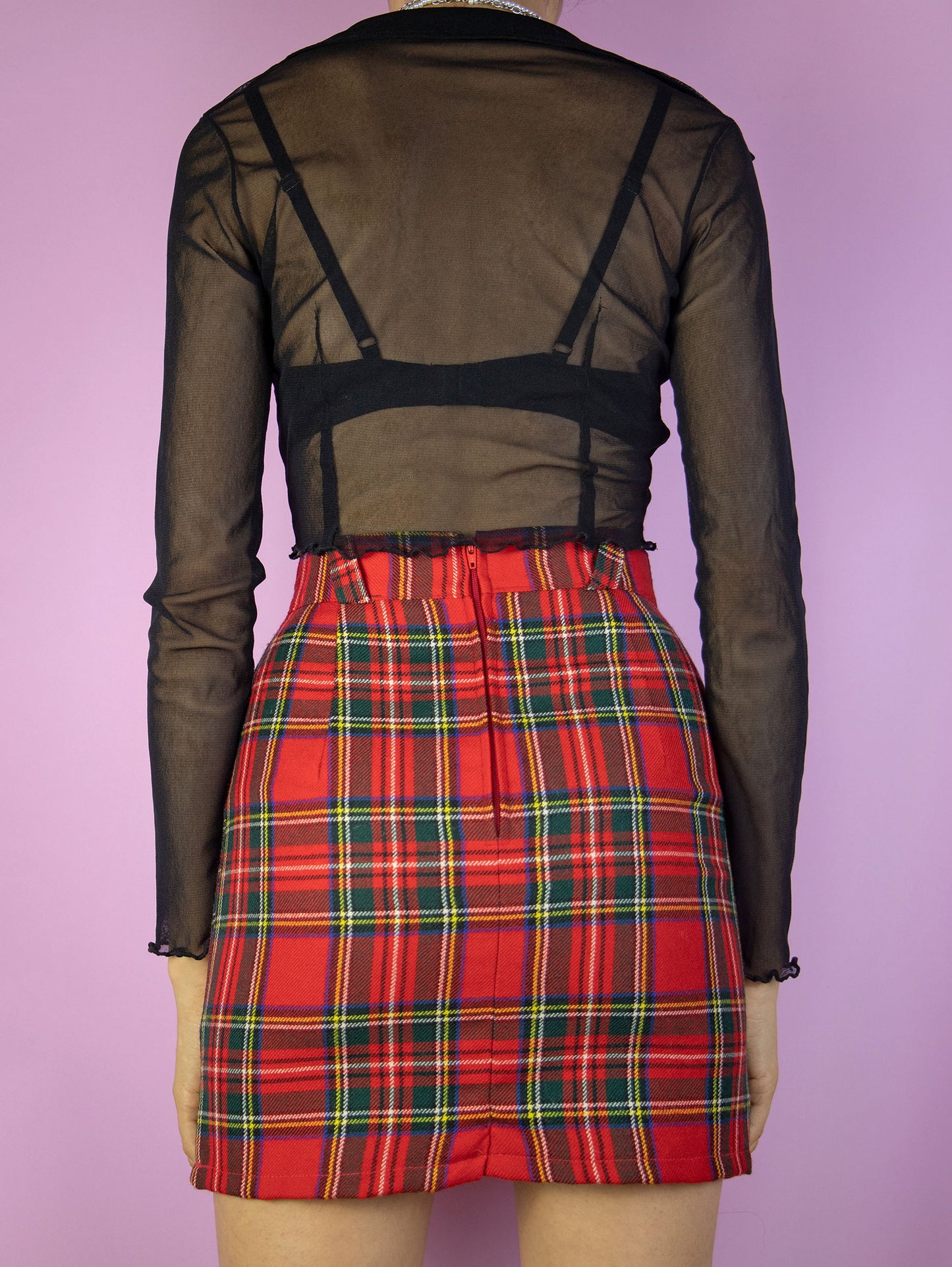 Vintage 90s Red Plaid Mini Skirt - XXS