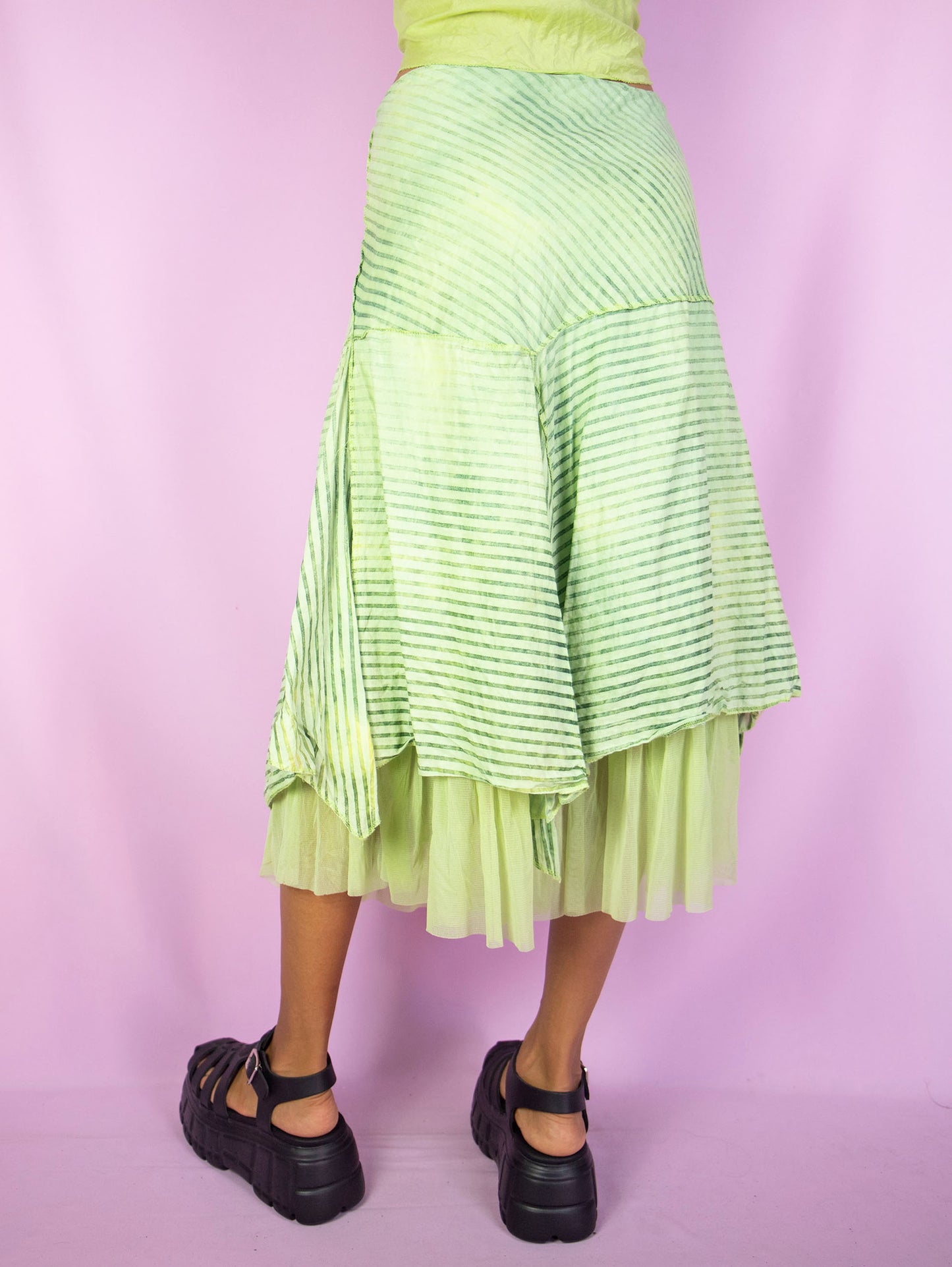 Y2K Green Asymmetric Midi Skirt - M/L