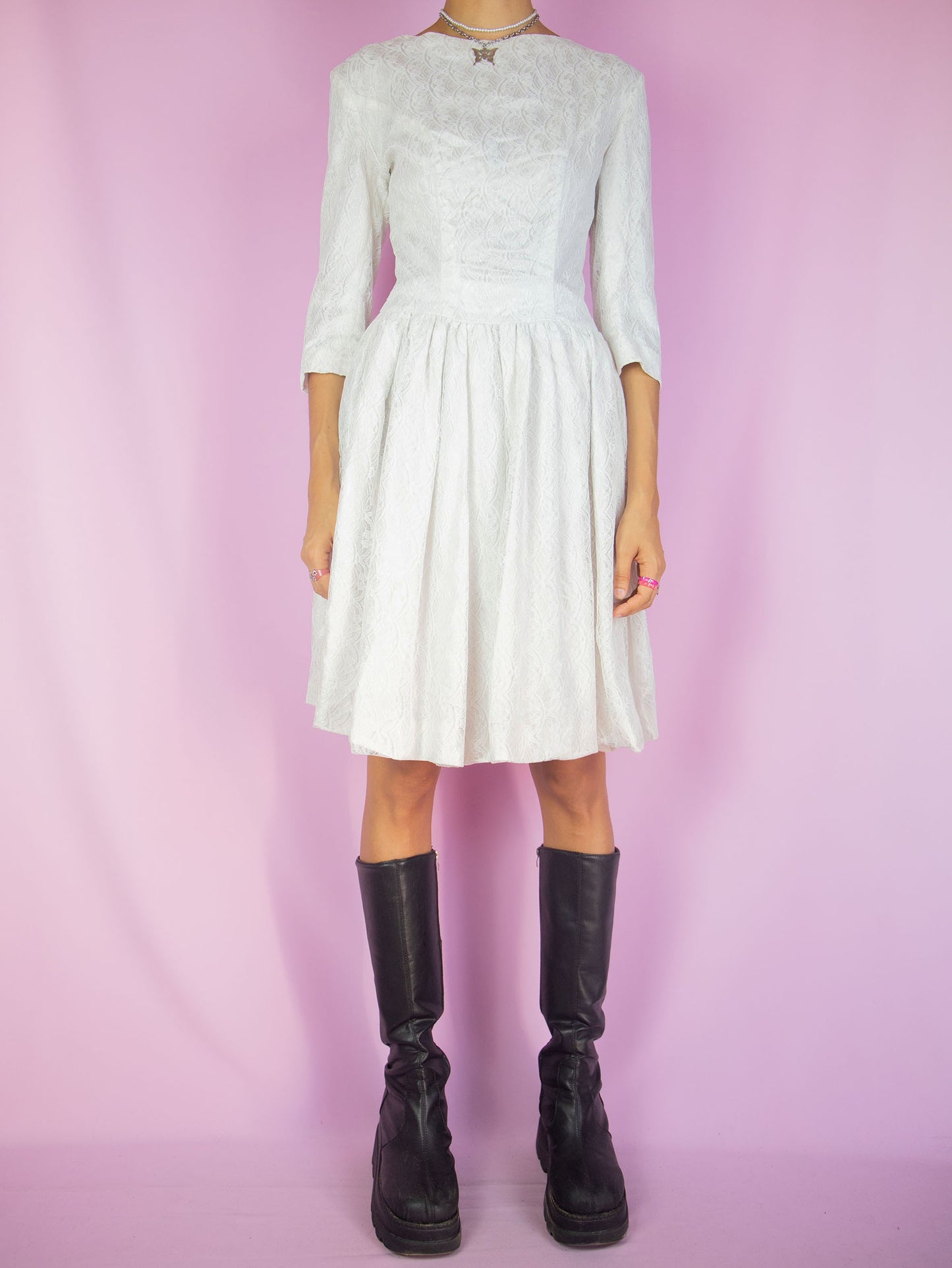 Vintage 90's White Lace Mini Dress - S