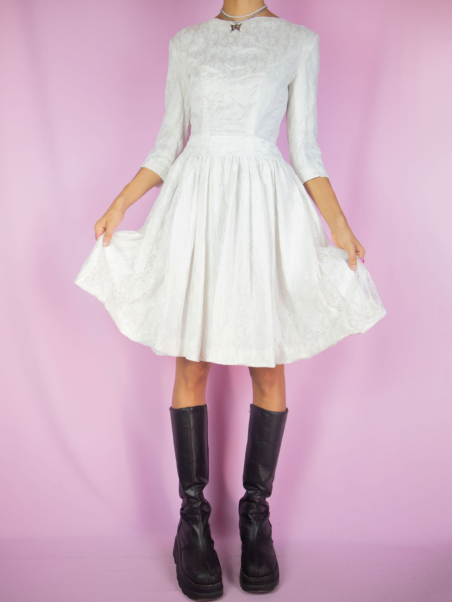 Vintage 90's White Lace Mini Dress - S