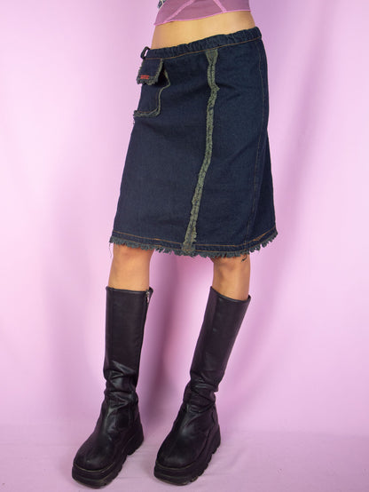 Vintage Y2K Asymmetric Denim Mini Skirt - S