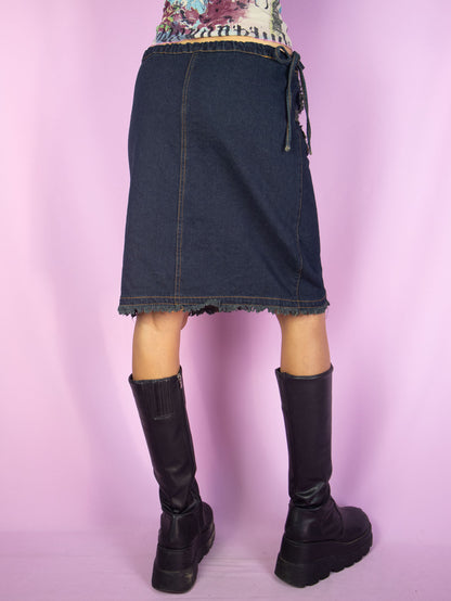 Vintage Y2K Asymmetric Denim Mini Skirt - S
