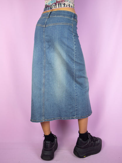 Vintage Y2K Slit Denim Midi Skirt - S