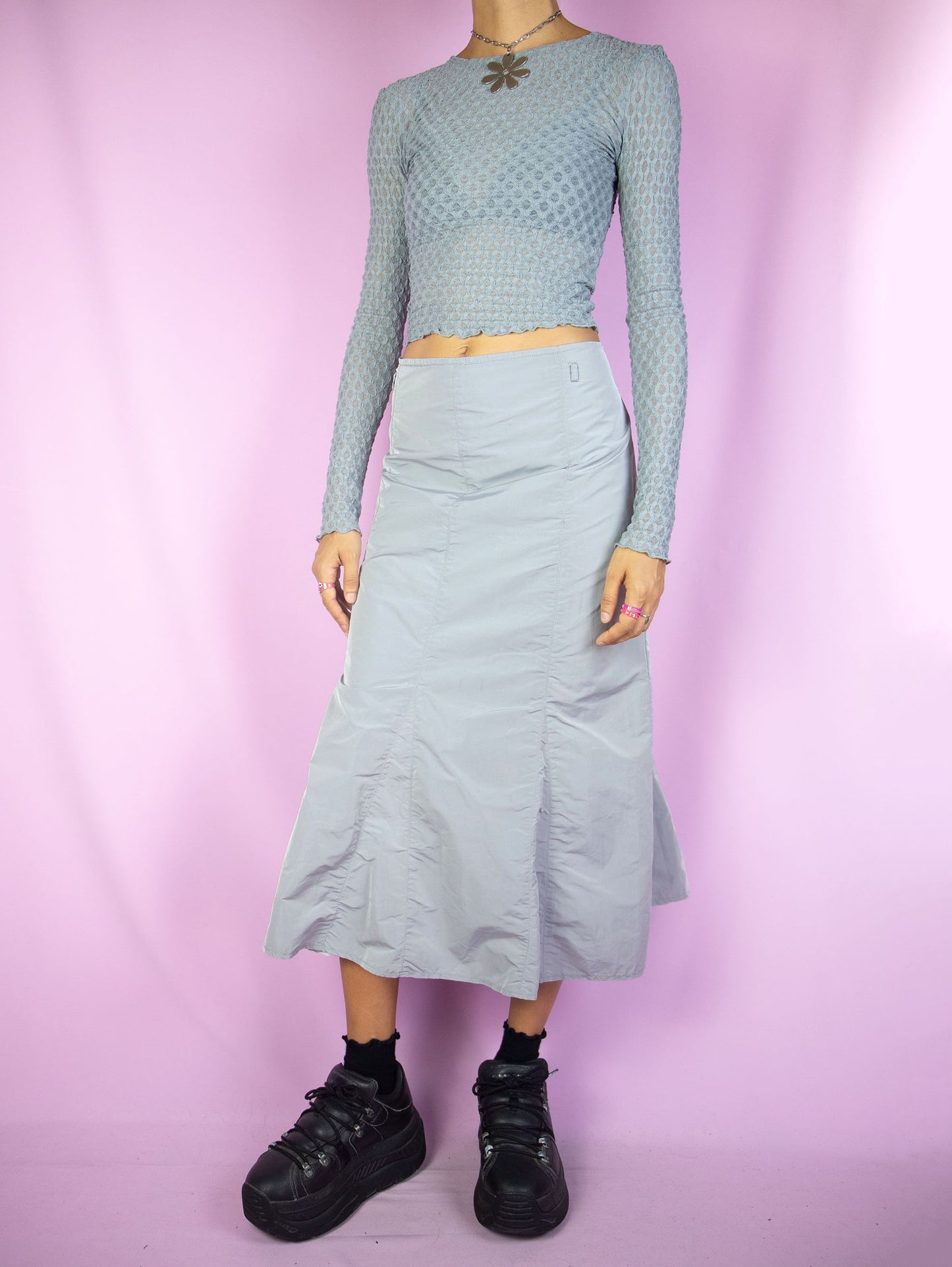 Vintage Y2K Gray Parachute Midi Skirt