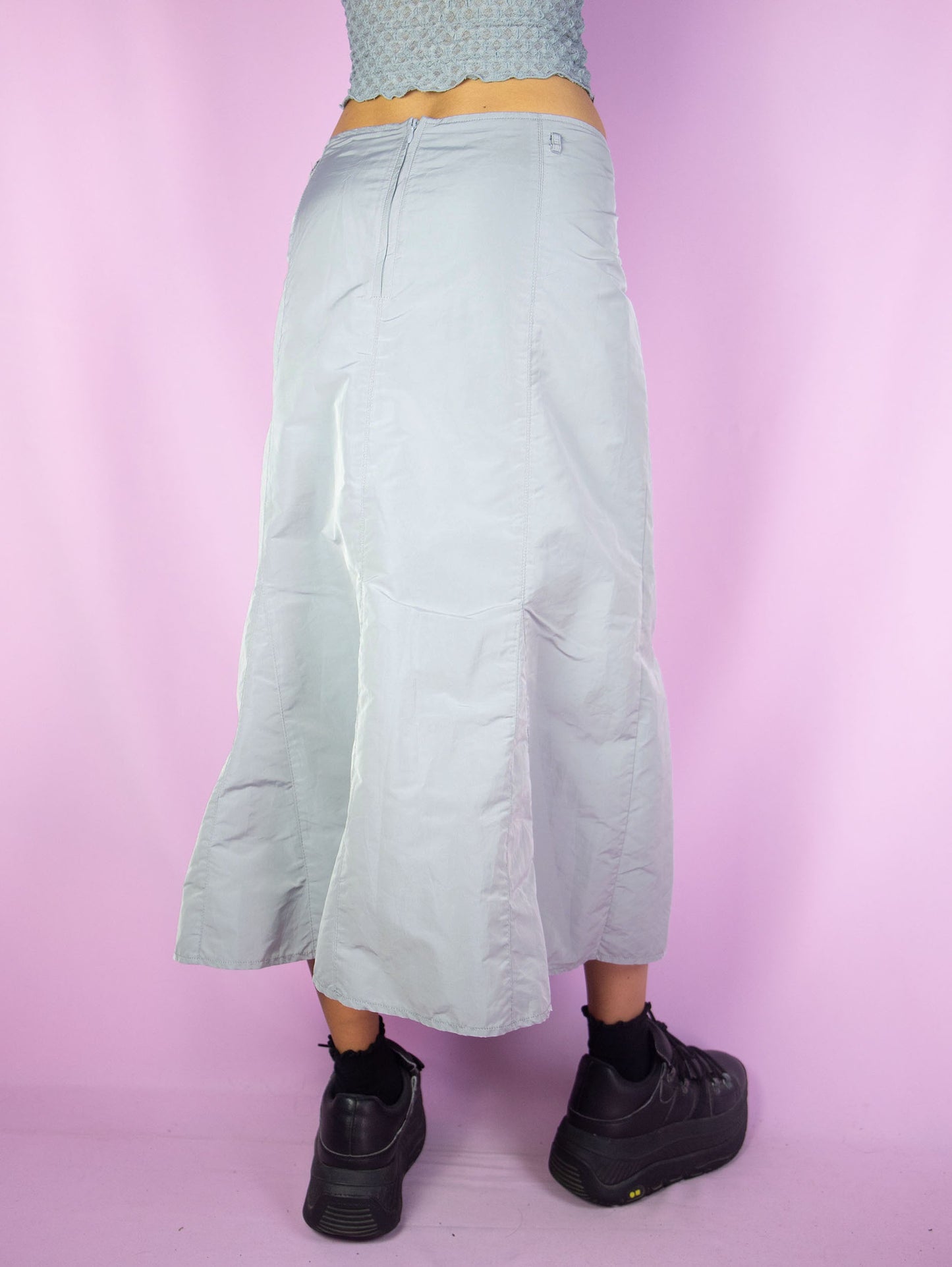 Y2K Gray Parachute Midi Skirt - XL