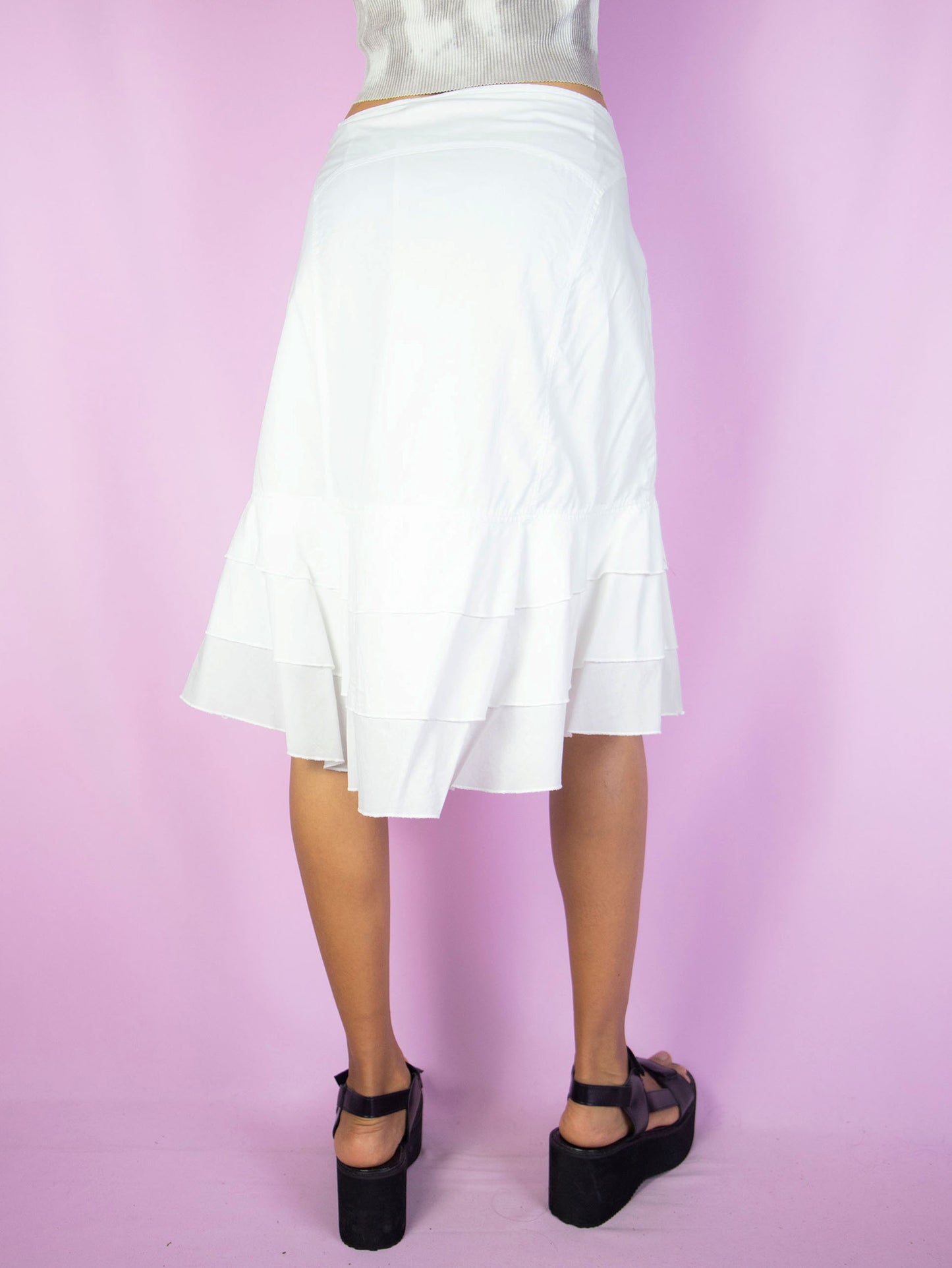 Vintage Y2K White Layered Midi Skirt - L