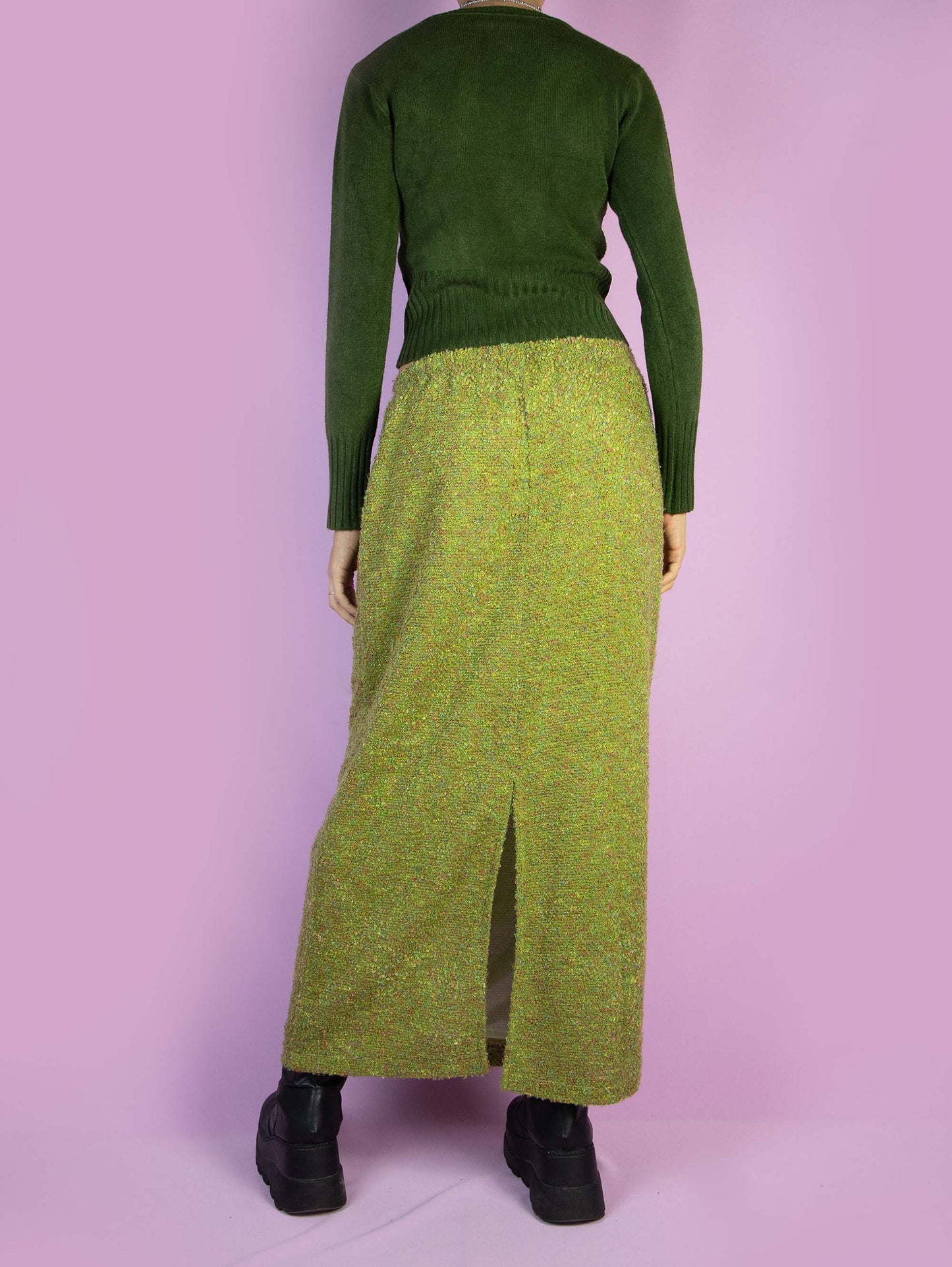 Vintage 90s Green Knit Midi Skirt - M