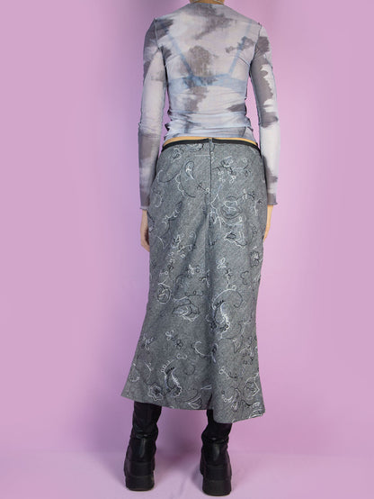 Vintage 90s Gray Knit Midi Skirt - M