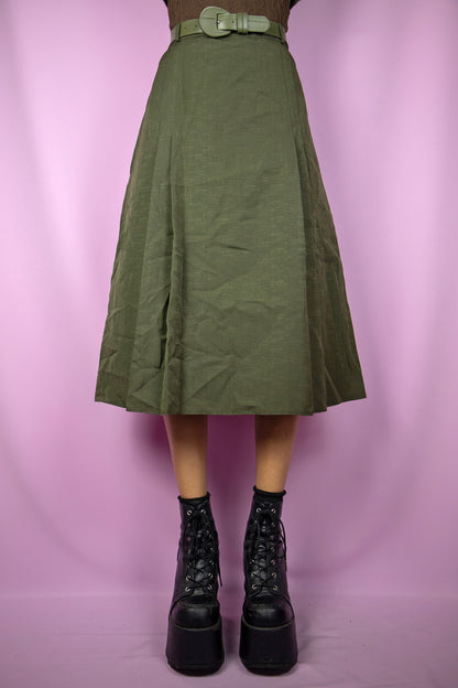Vintage 90's Green Pleated Midi Skirt - XL